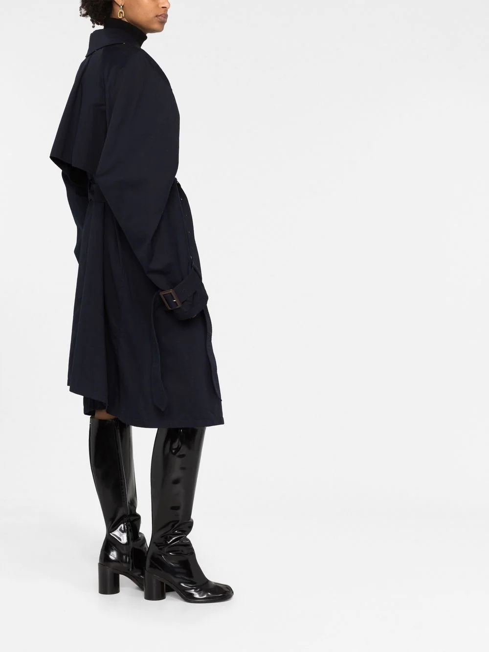 Twisted puff-sleeves cotton trench coat - 4