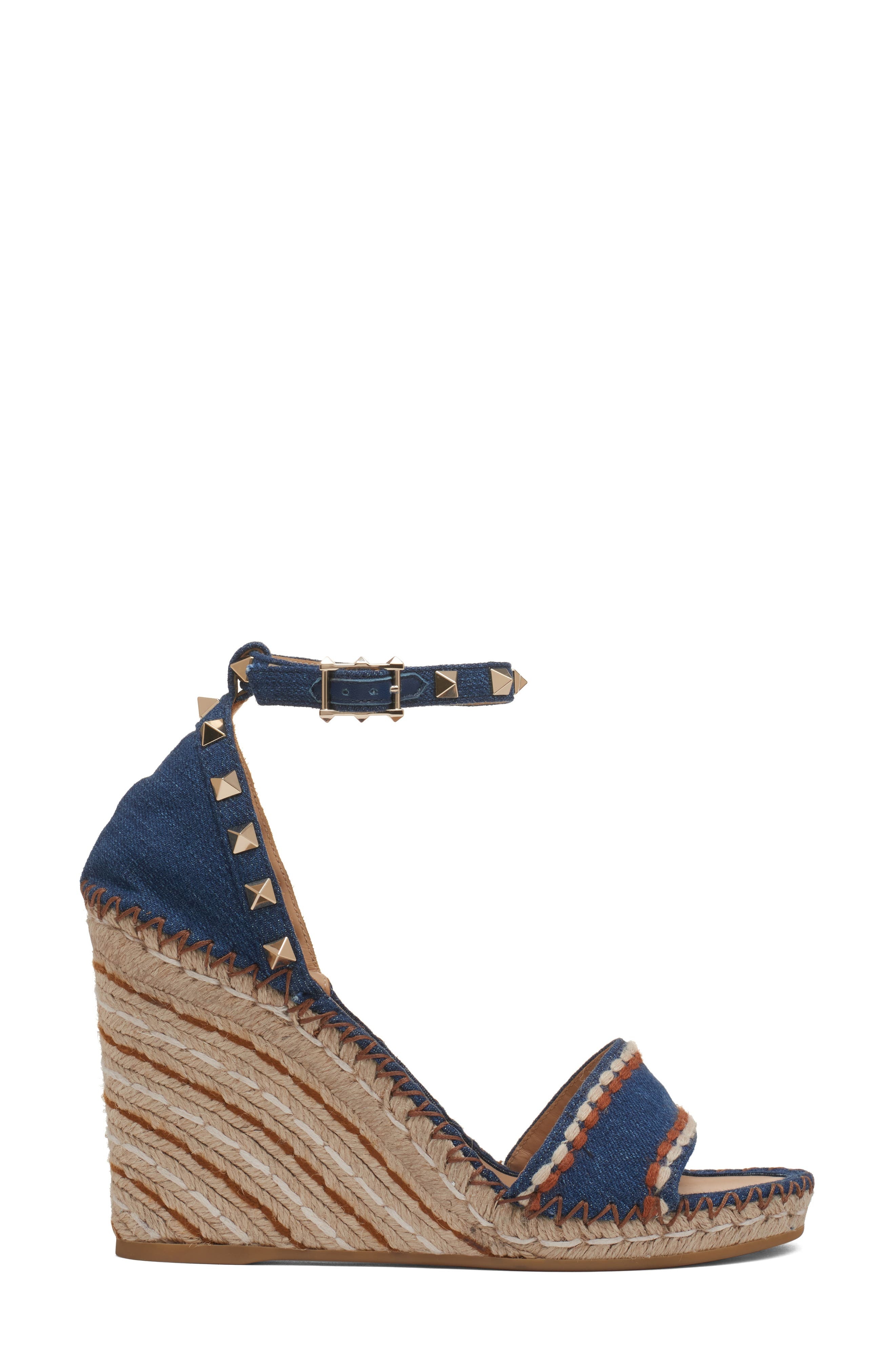 Valentino Garavani Rockstud Espadrille Wedge Sandal in Bright Blue at Nordstrom - 3