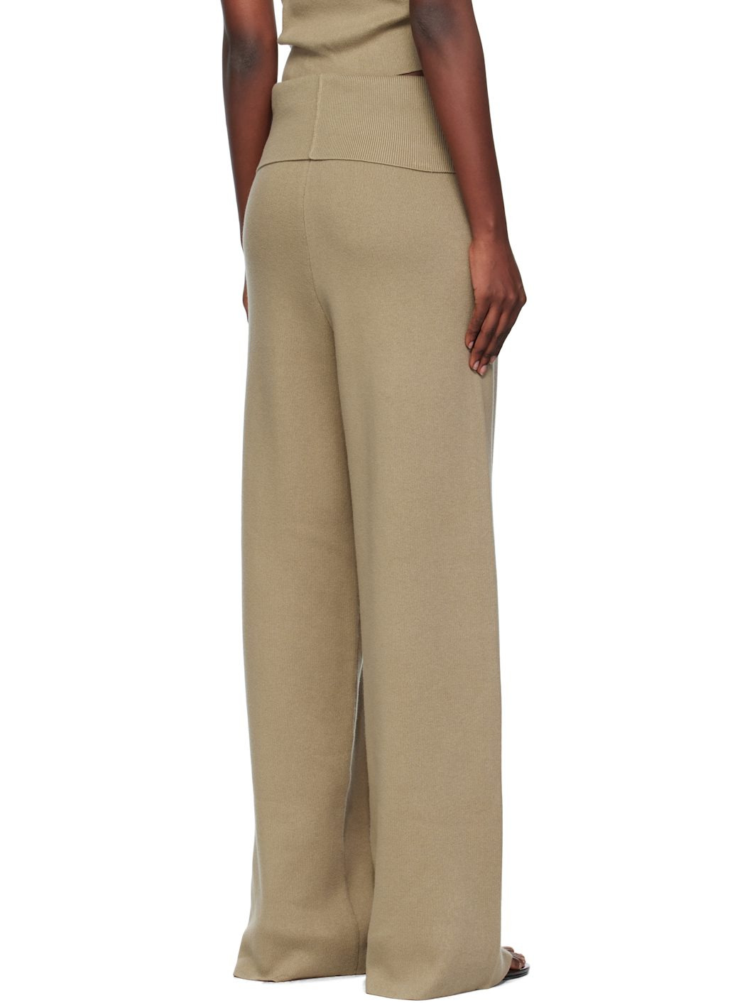 Beige Fold Over Seam Trousers - 3