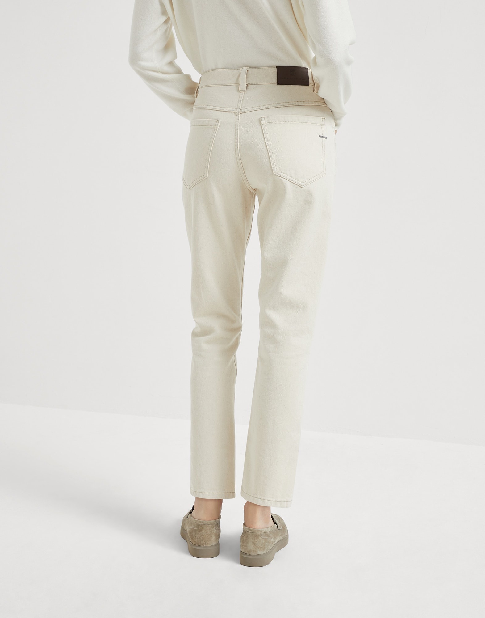 Stretch dyed denim straight trousers with shiny bartack - 2