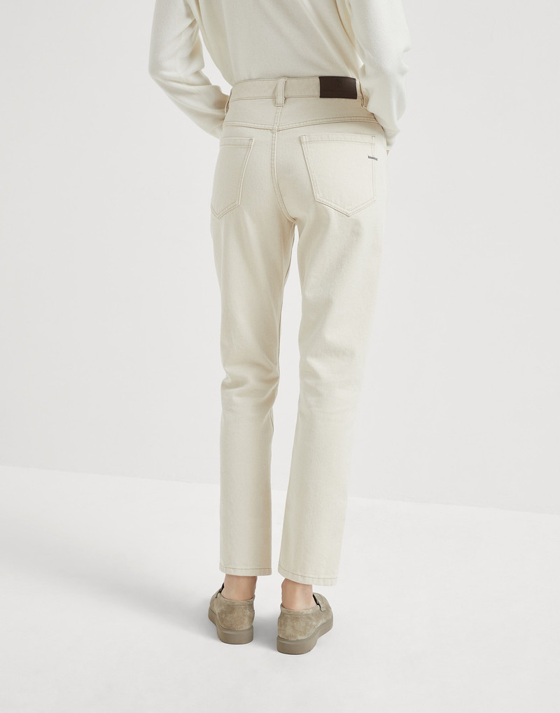 Brunello Cucinelli Stretch dyed denim straight trousers with shiny bartack outlook