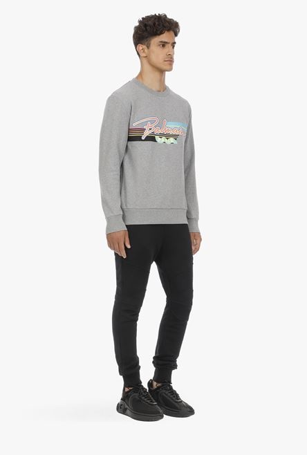 EXCLUSIVE - Heather gray cotton sweatshirt with multicolor Balmain logo - 7