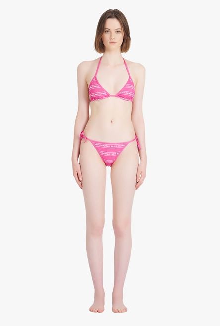 Pink and white bikini with Balmain monogram pattern - 4