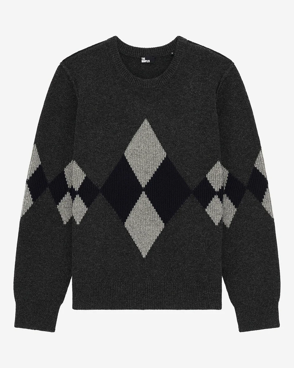 WOOL SWEATER WITH GREY DIAMOND PATTERN - 1