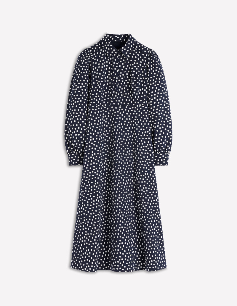 Pip Zip-Up Ponte Midi Dress-French Navy, Painted Dot 1
