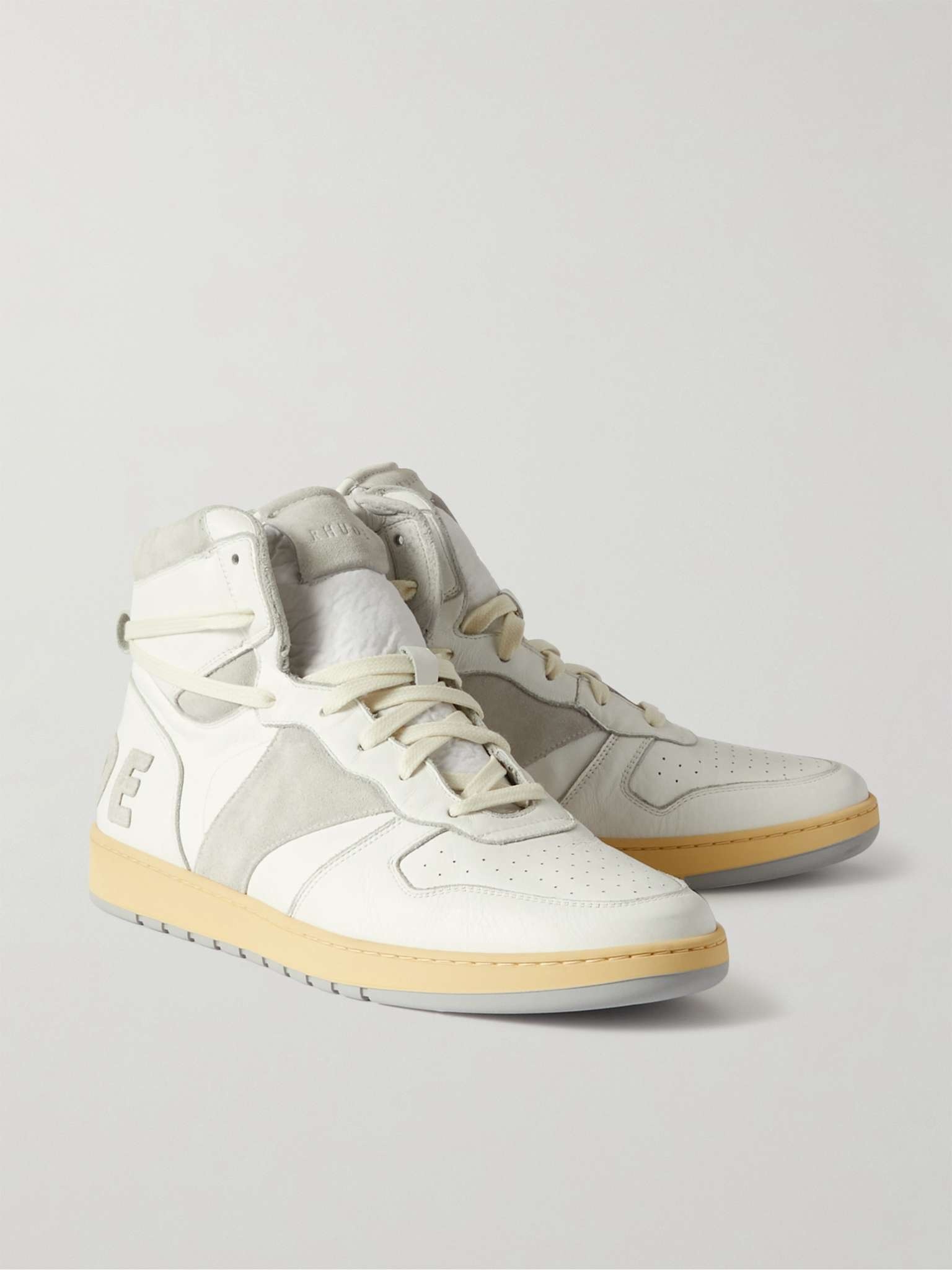 Rhecess Distressed Leather and Suede High-Top Sneakers - 4