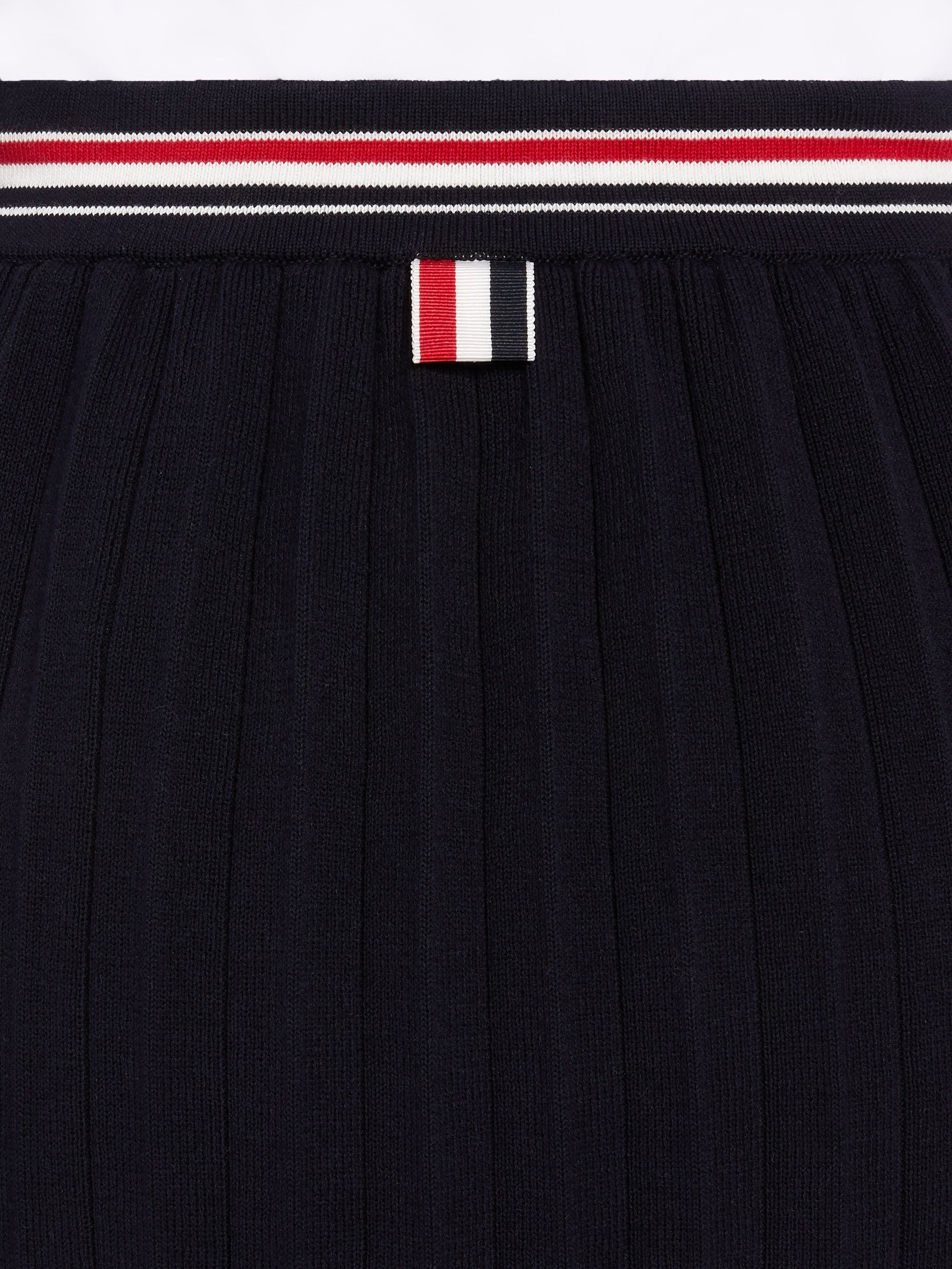 Navy Cable Texture Overtwisted Cotton Stripe Framing Accordion Pleat Knee Length Skirt - 6