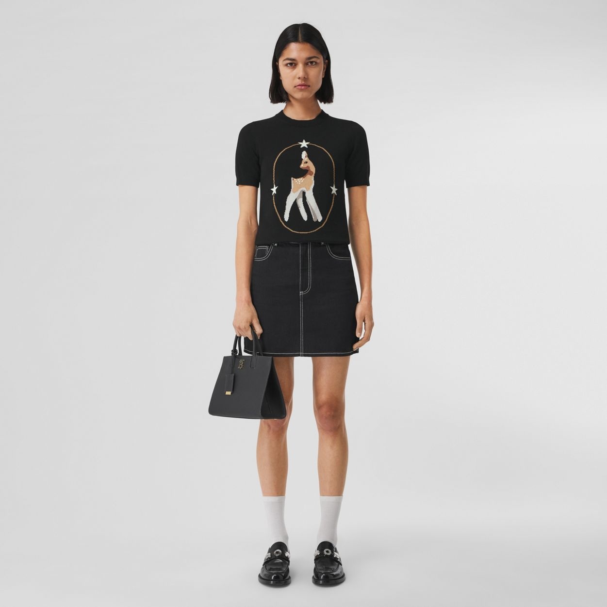 Deer Graphic Intarsia Wool Cashmere Blend Top - 6