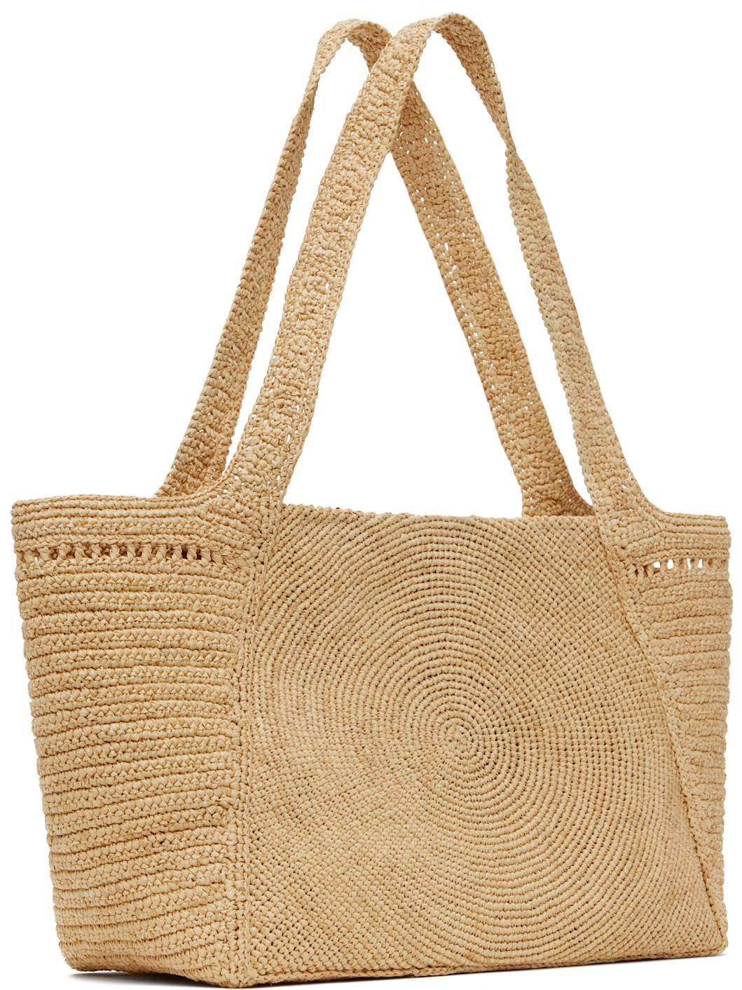 Beige Logo Raffia Medium Tote - 3