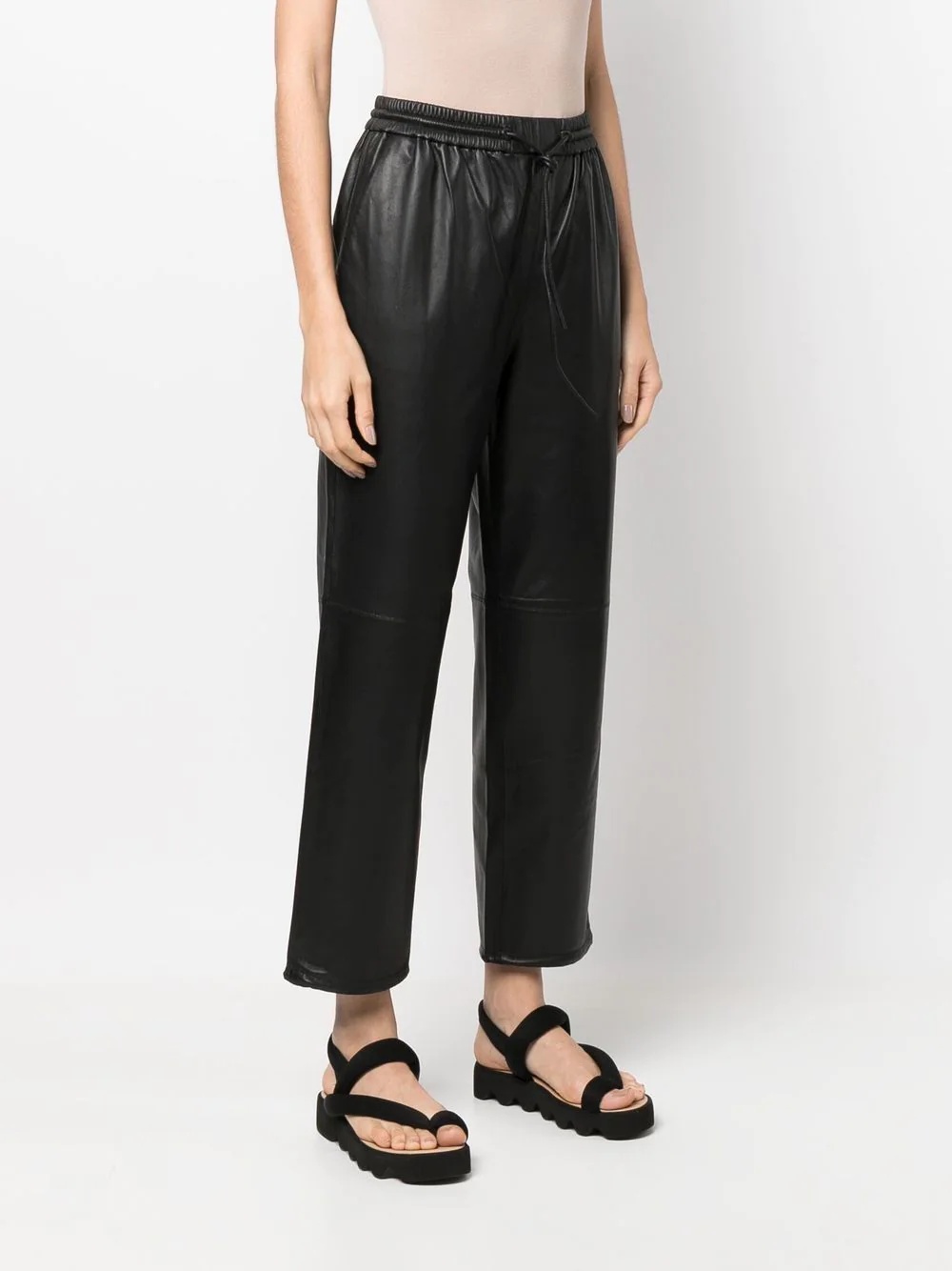 straight-leg lambskin trousers - 3