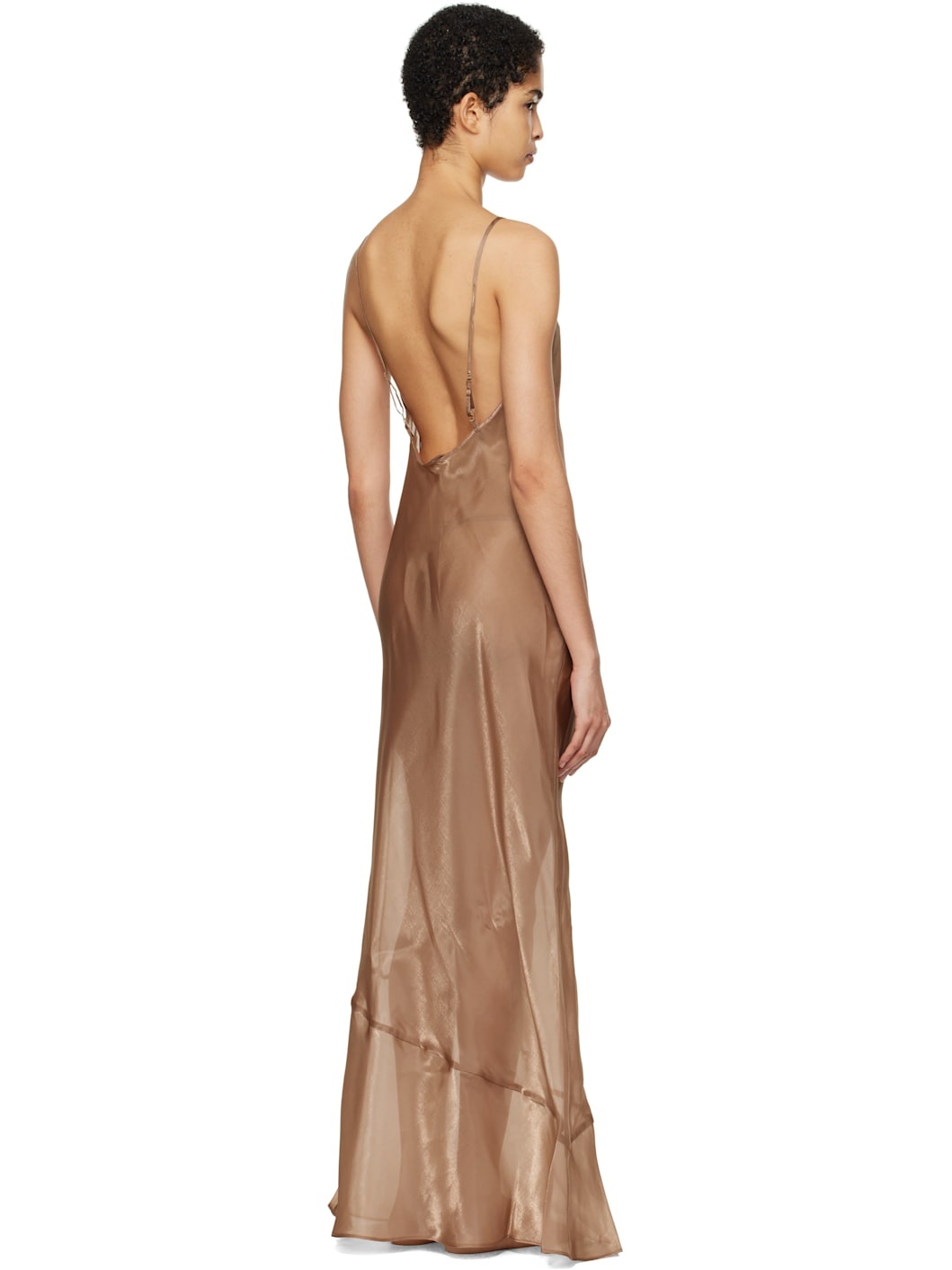 Tan Liquid Organza Cami Long Maxi Dress - 3