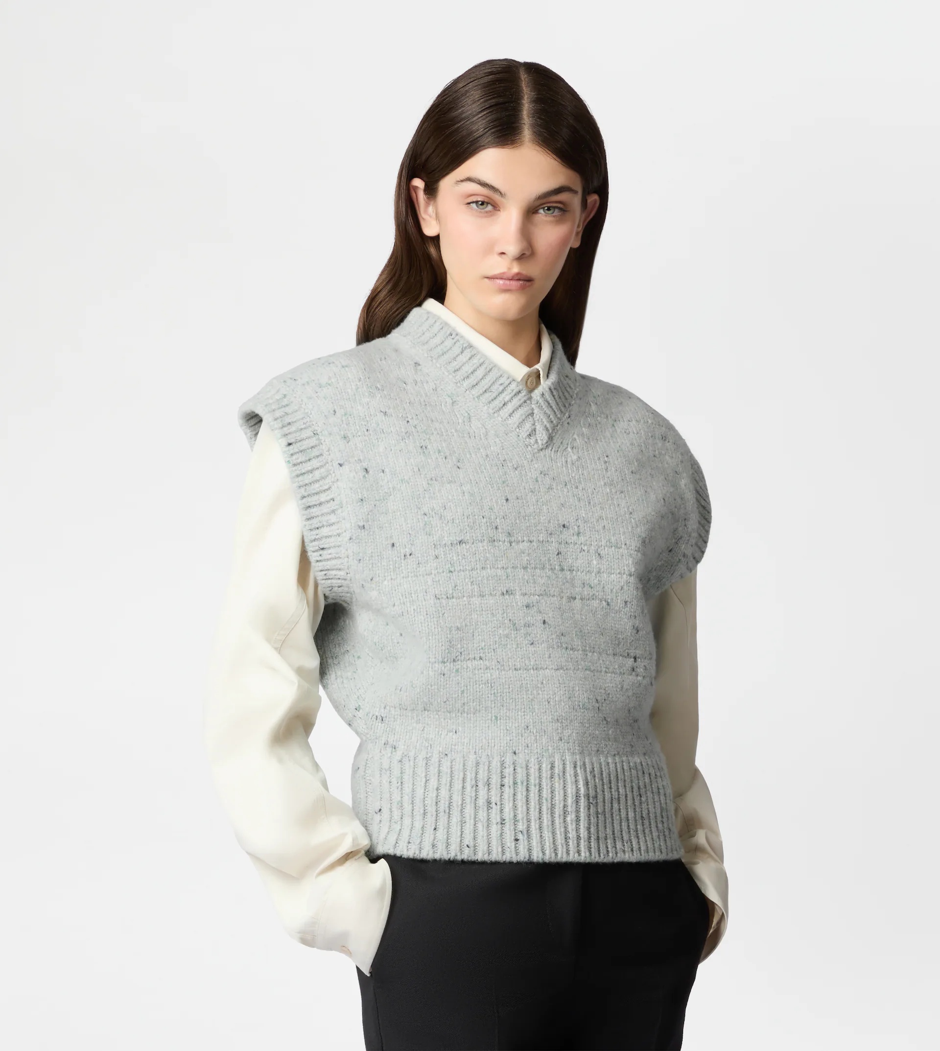 CASHMERE BLEND VEST - SILVER - 6