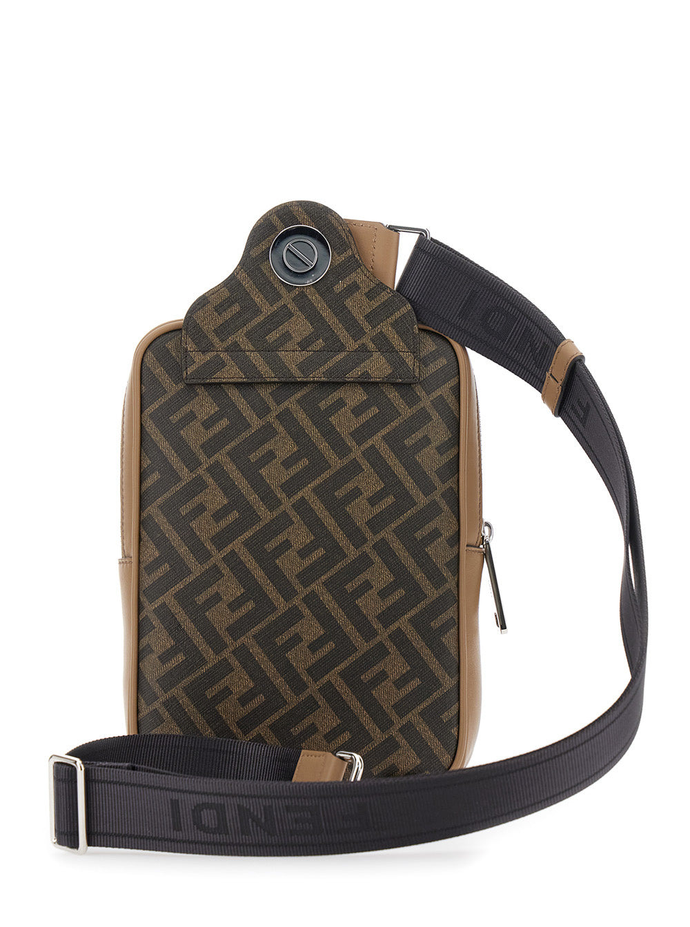 Fendi Men Brown Crossbody Bag With Logo Plaque On The Front And Shoulder Strap In Ff Canvas And Leat - 4