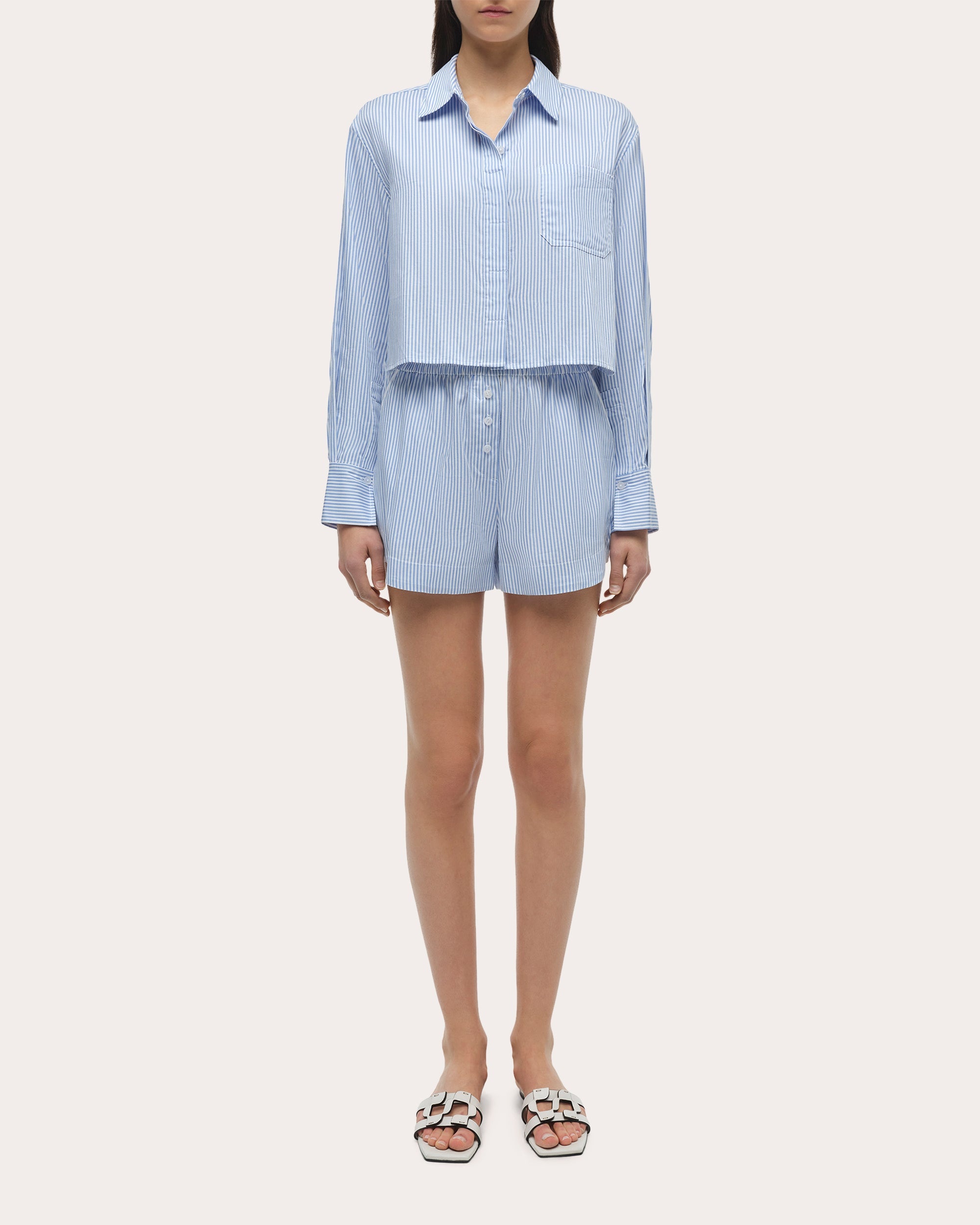 Renata Stripe Cotton Cropped Button-Up - 4