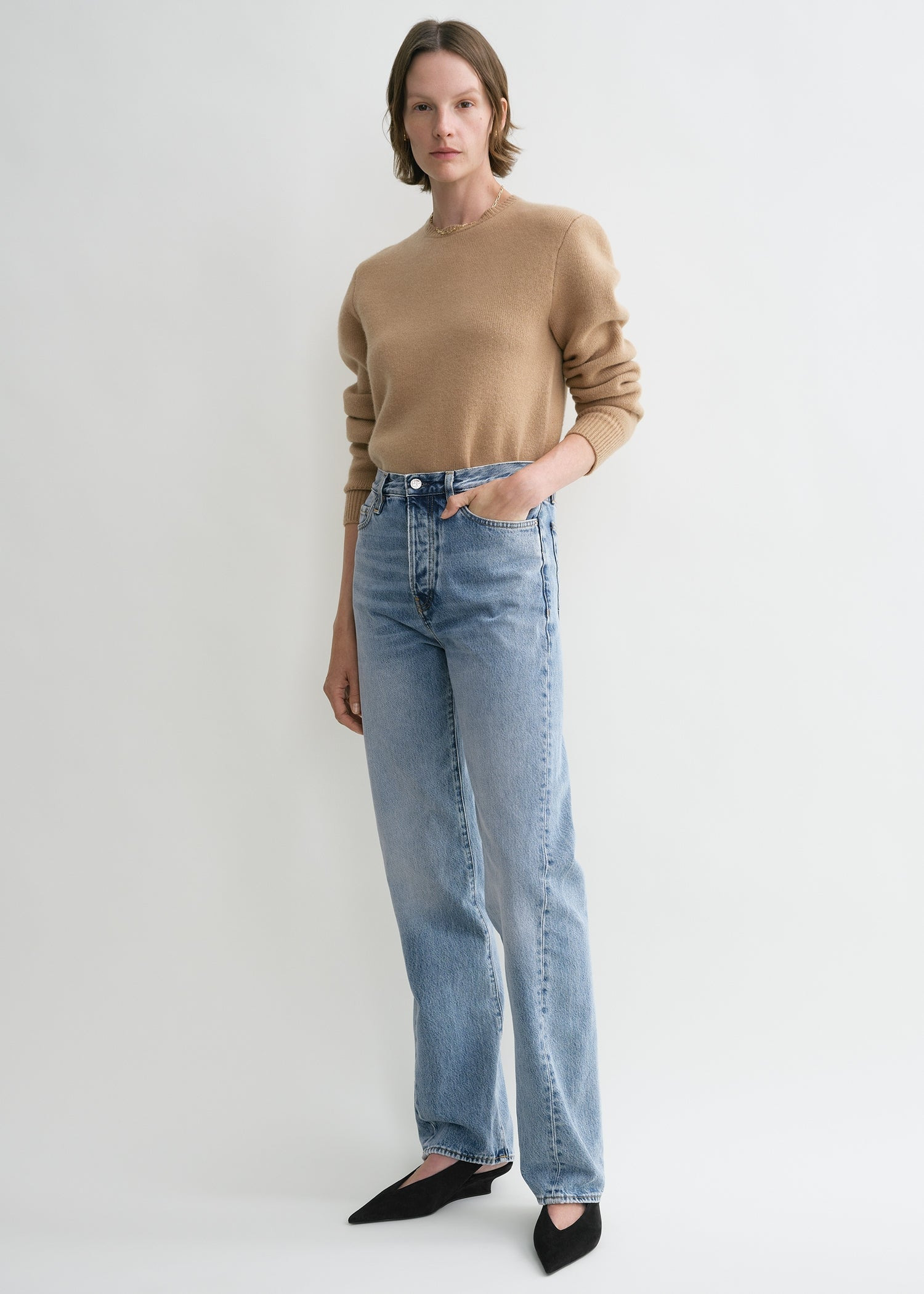 Twisted seam denim full length worn blue - 3