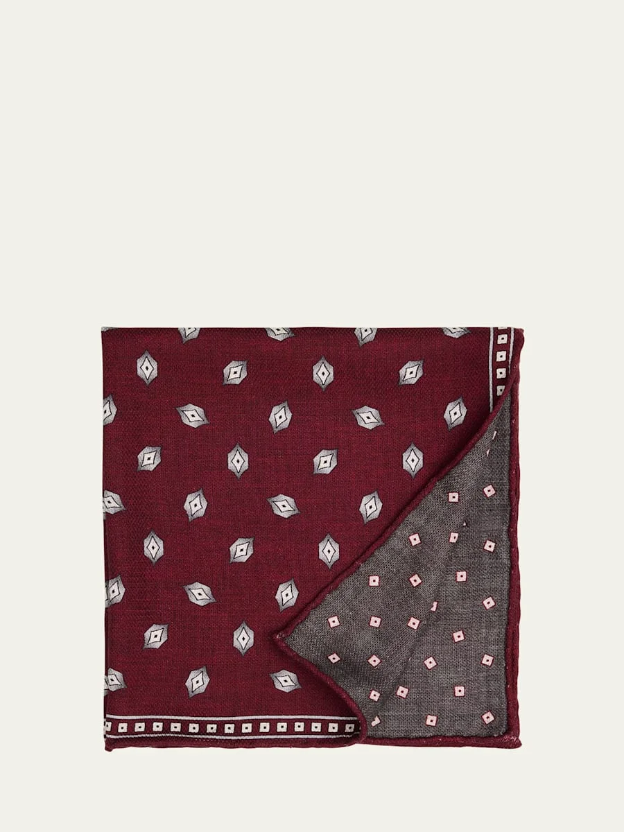 Men's Geometric Leaf-Print Silk Pocket Square - 1