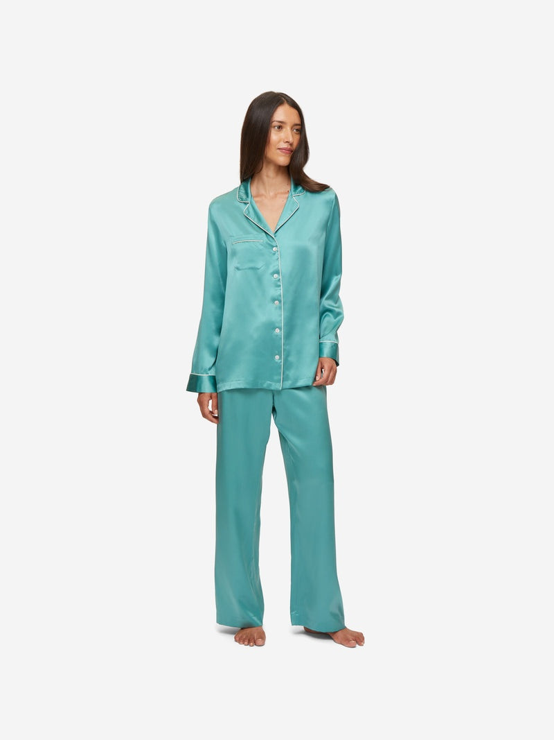Derek Rose Women's Pyjamas Bailey Silk Satin Sea Foam Green outlook
