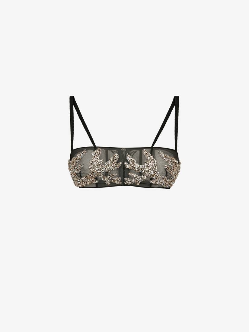 Women's Mycelium Embroidery Bandeau Top in Black - 1