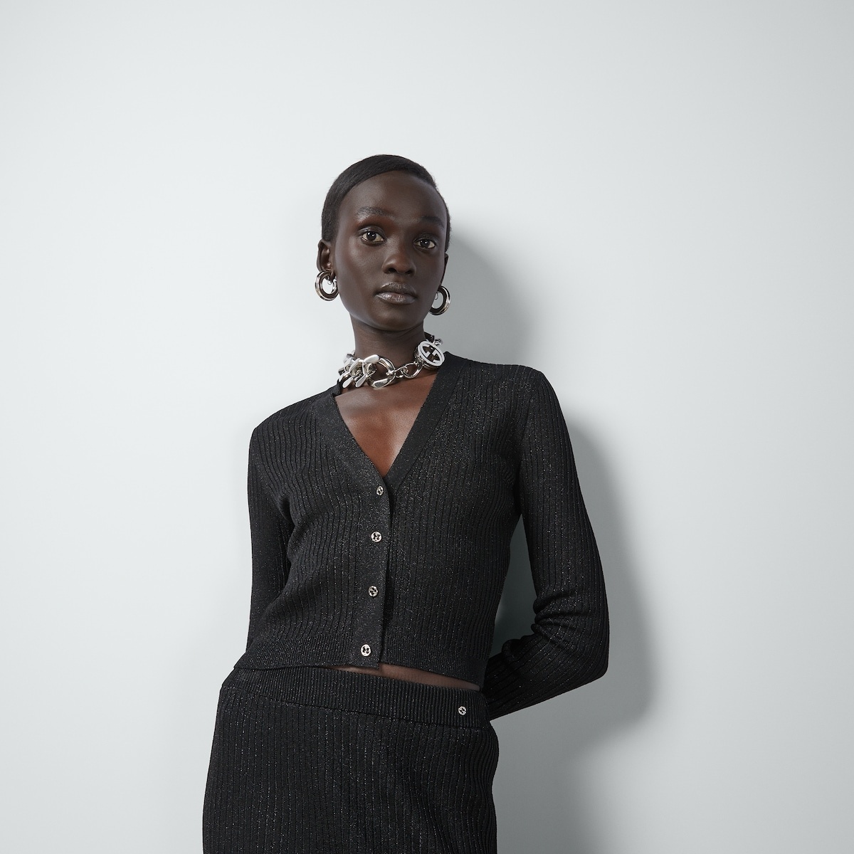 Rib stitch viscose lamé cardigan - 5