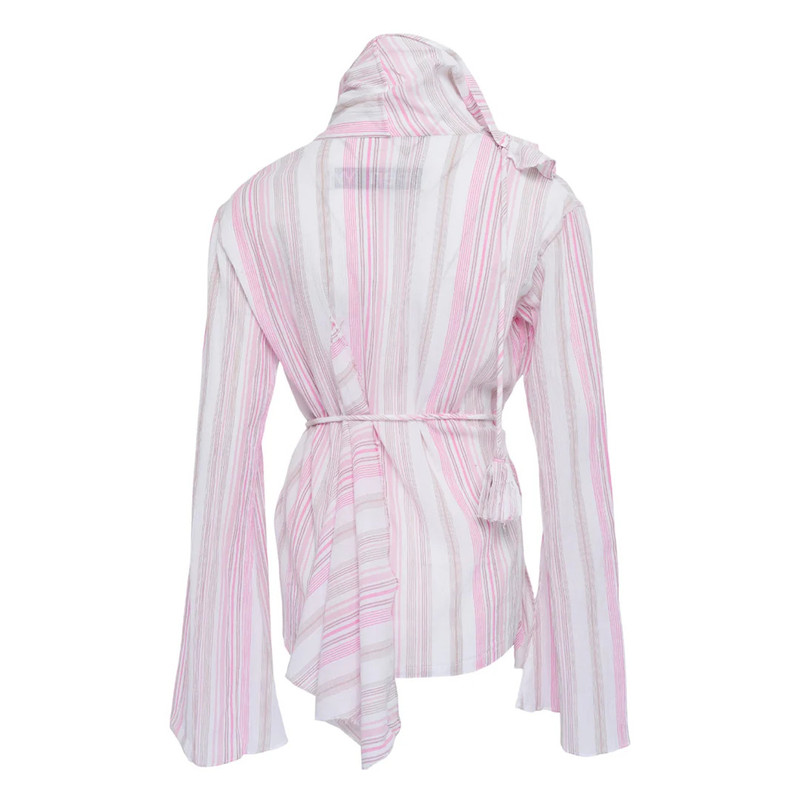 OPEN YY Unbalanced Ruffle Stripe Blouse outlook