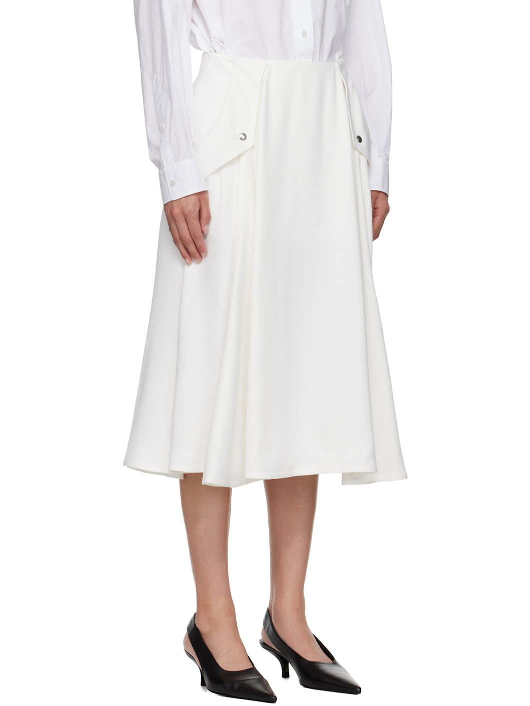 Off-White Viscose Pleated Midi Skirt - 2