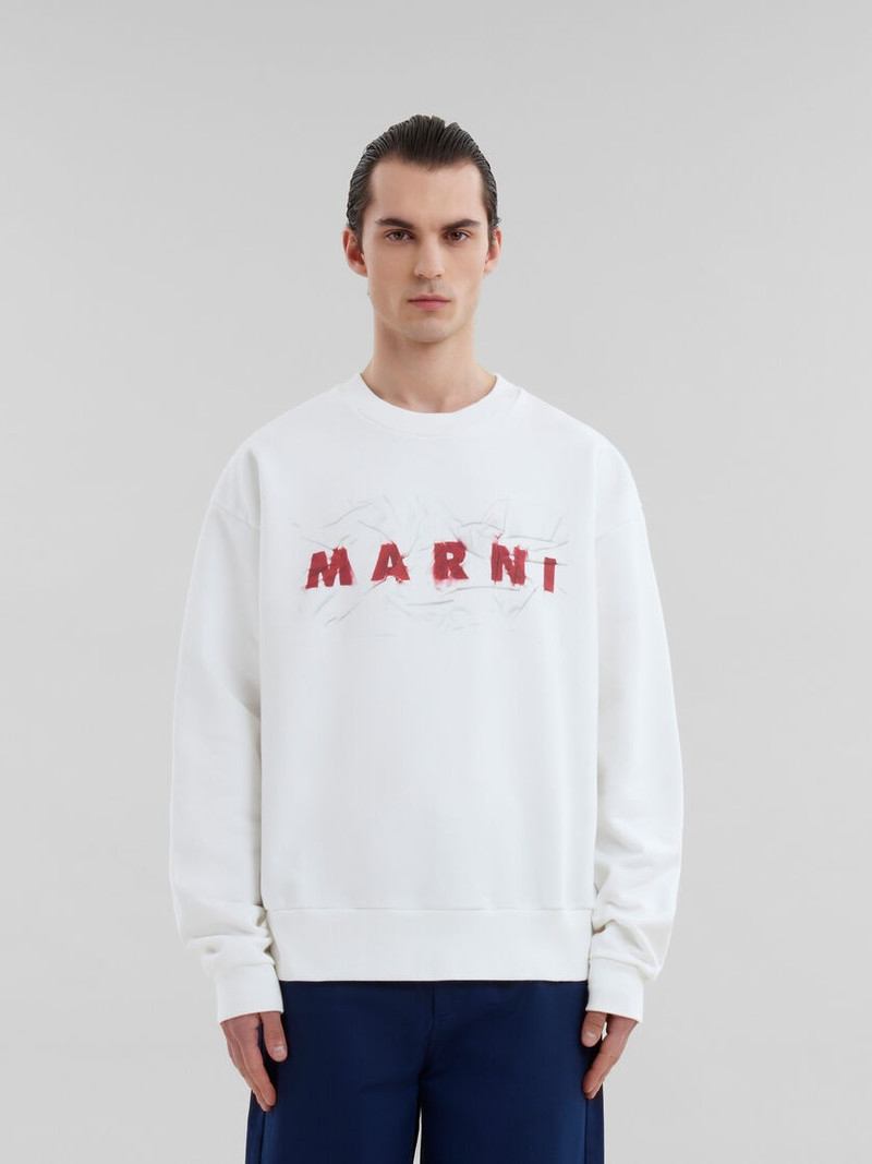 Marni WHITE ORGANIC COTTON SWEATSHIRT WITH WRINKLED MARNI LOGO outlook
