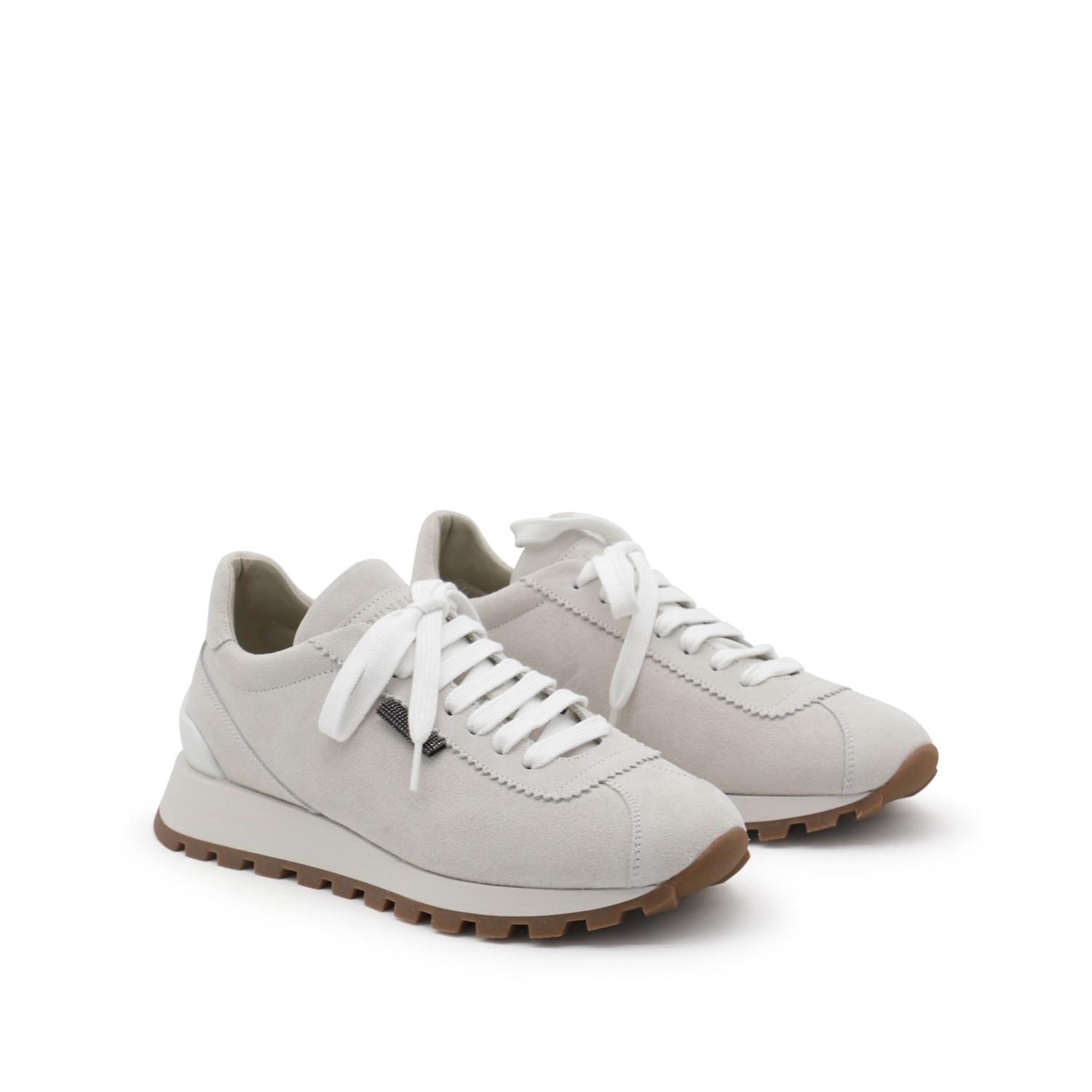 Brunello Cucinelli WHITE AND GREY LEATHER SNEAKERS