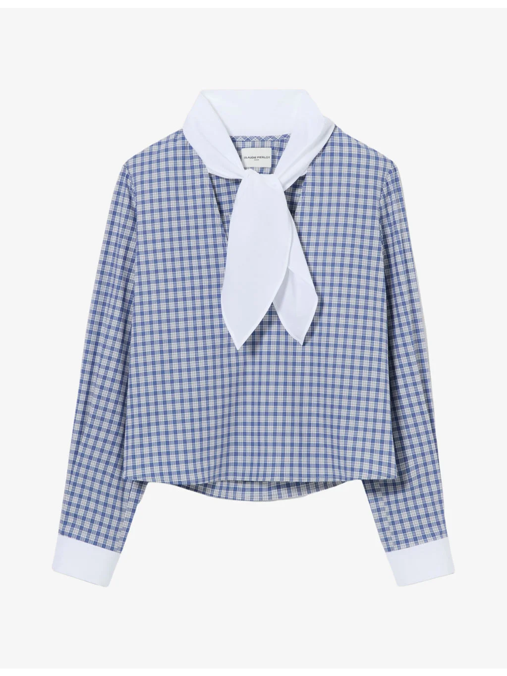 Checked Tie-Neck Cotton-Poplin Blouse - 1