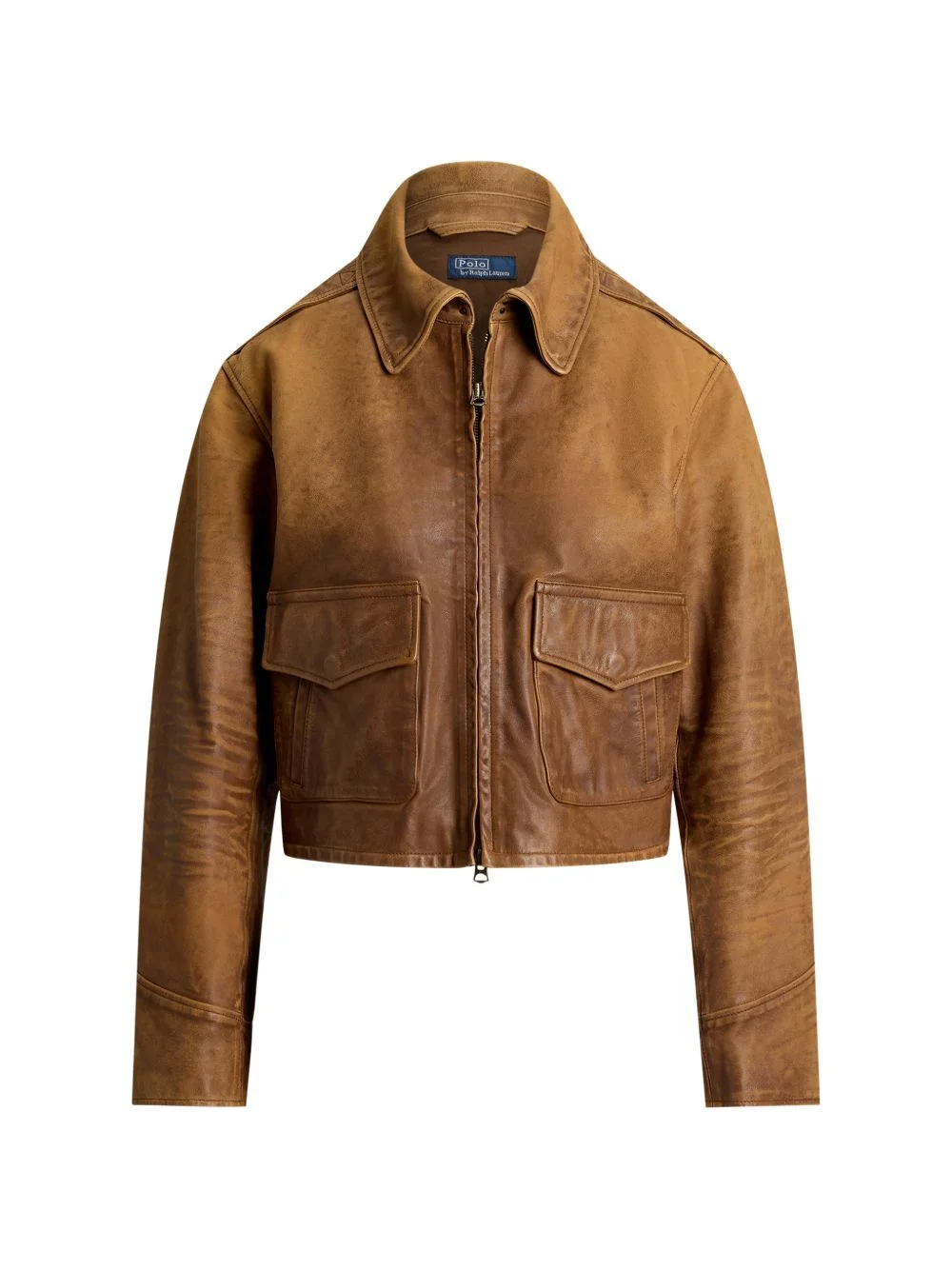 distressed cropped leather jacket - 1