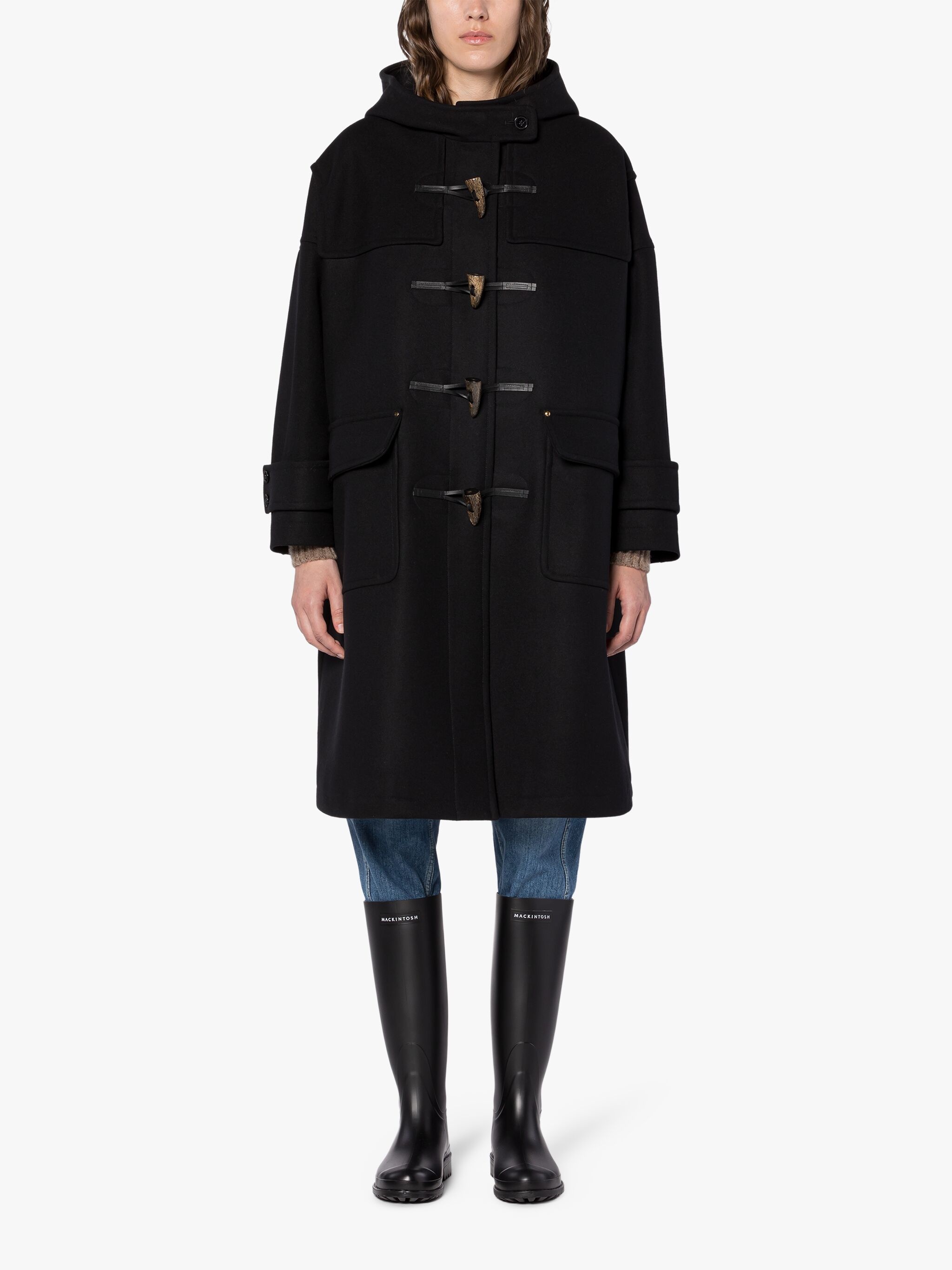 HUMBIE BLACK WOOL DUFFLE COAT - 3
