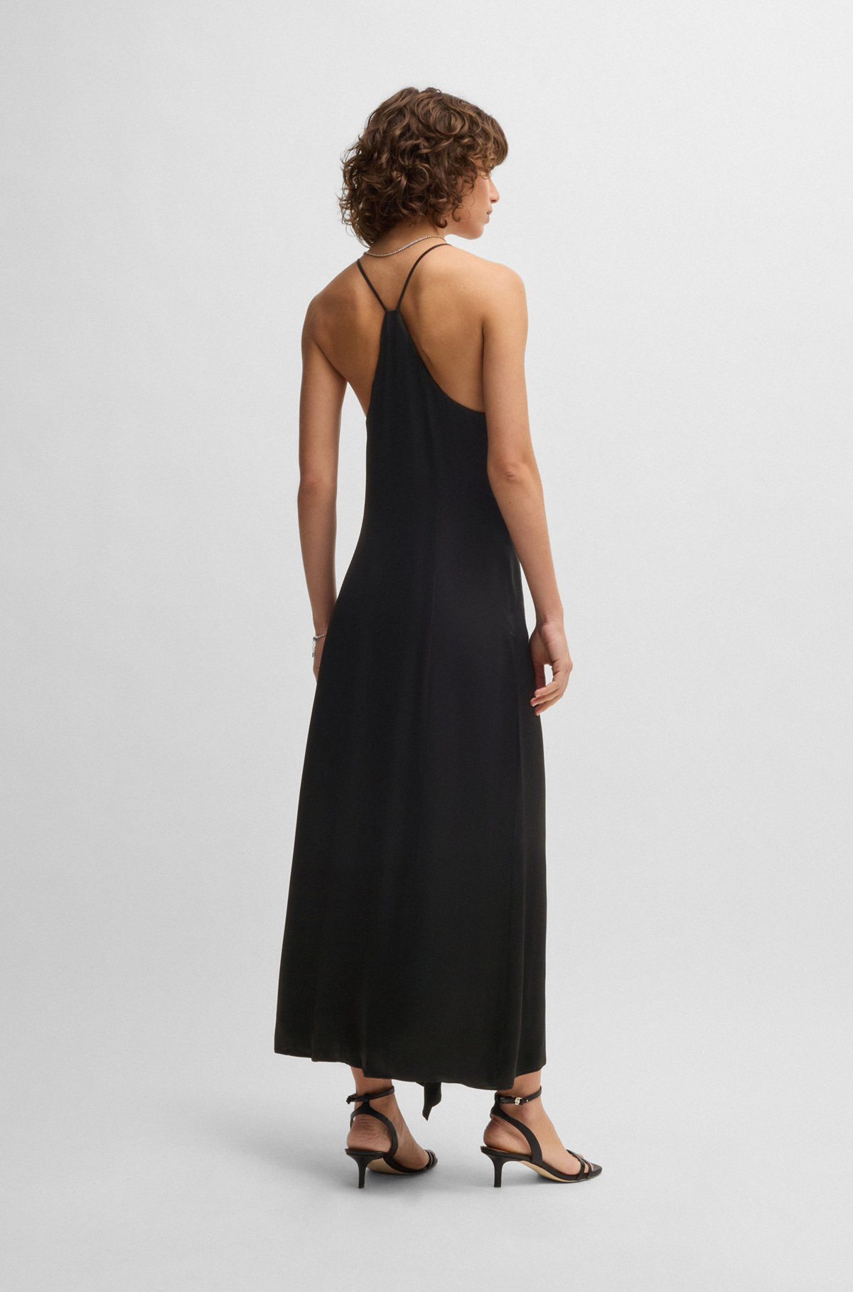 SATEEN DRESS WITH WATERFALL DETAIL - 4