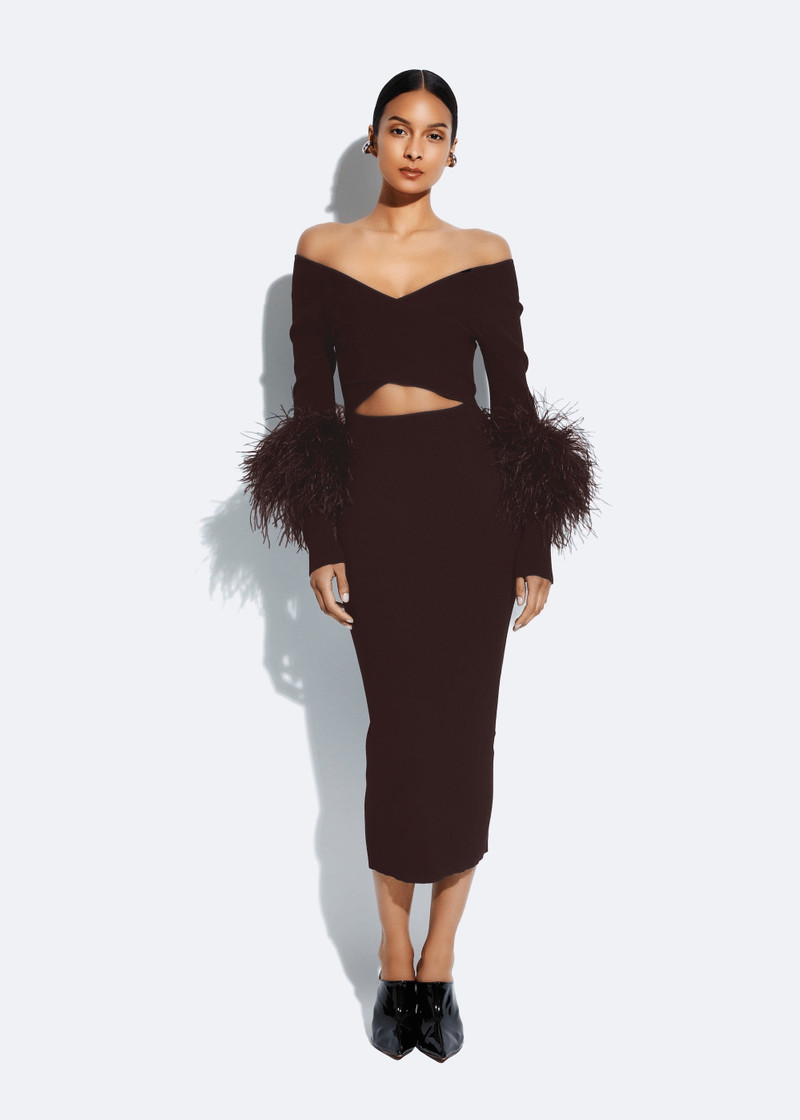LAPOINTE Matte Viscose Cross Front Dress With Feathers outlook