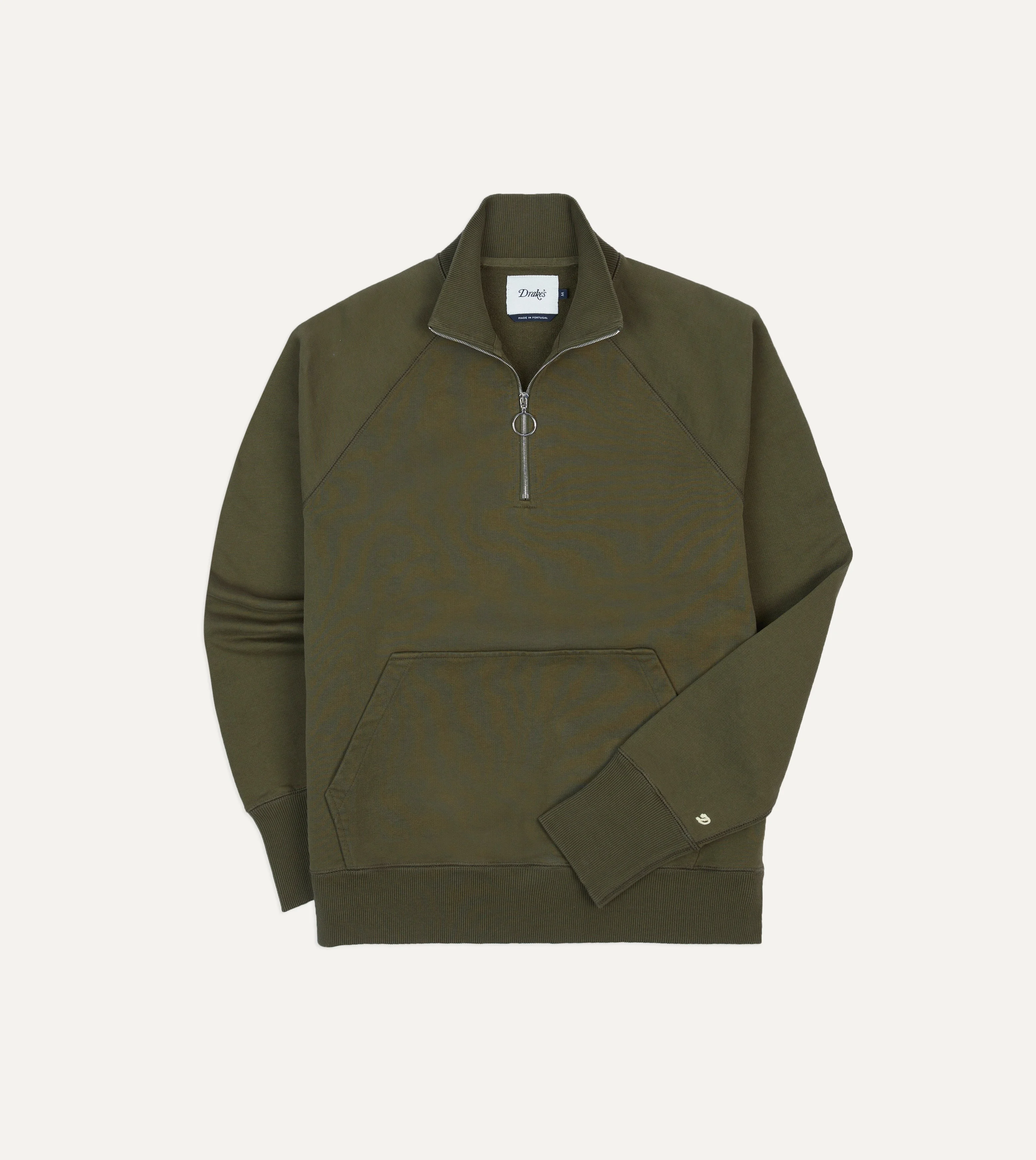Khaki Green Cotton Quarter Zip Sweatshirt - 1