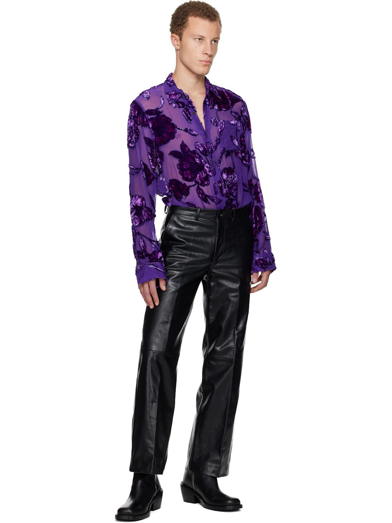 Dries Van Noten Black Cropped Leather Pants outlook