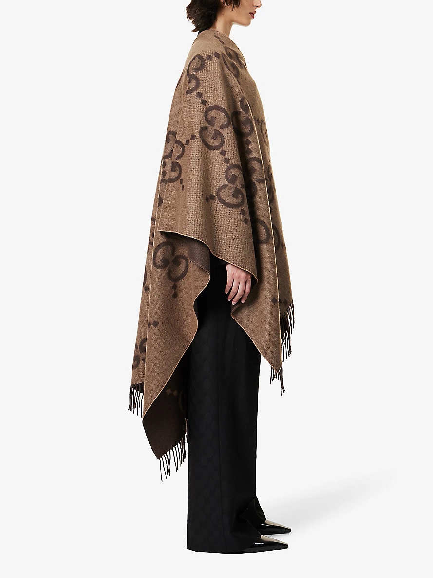 Double G-intarsia oversized cashmere poncho - 3