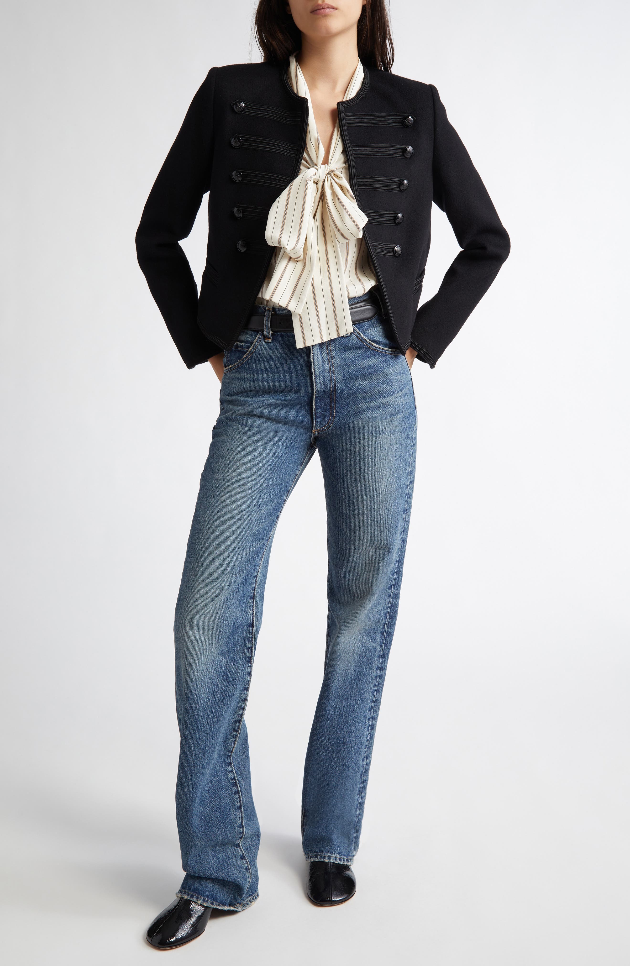 Nili Lotan Angelique Stripe Tie Neck Silk Shirt in Brandy Stripes at Nordstrom - 2