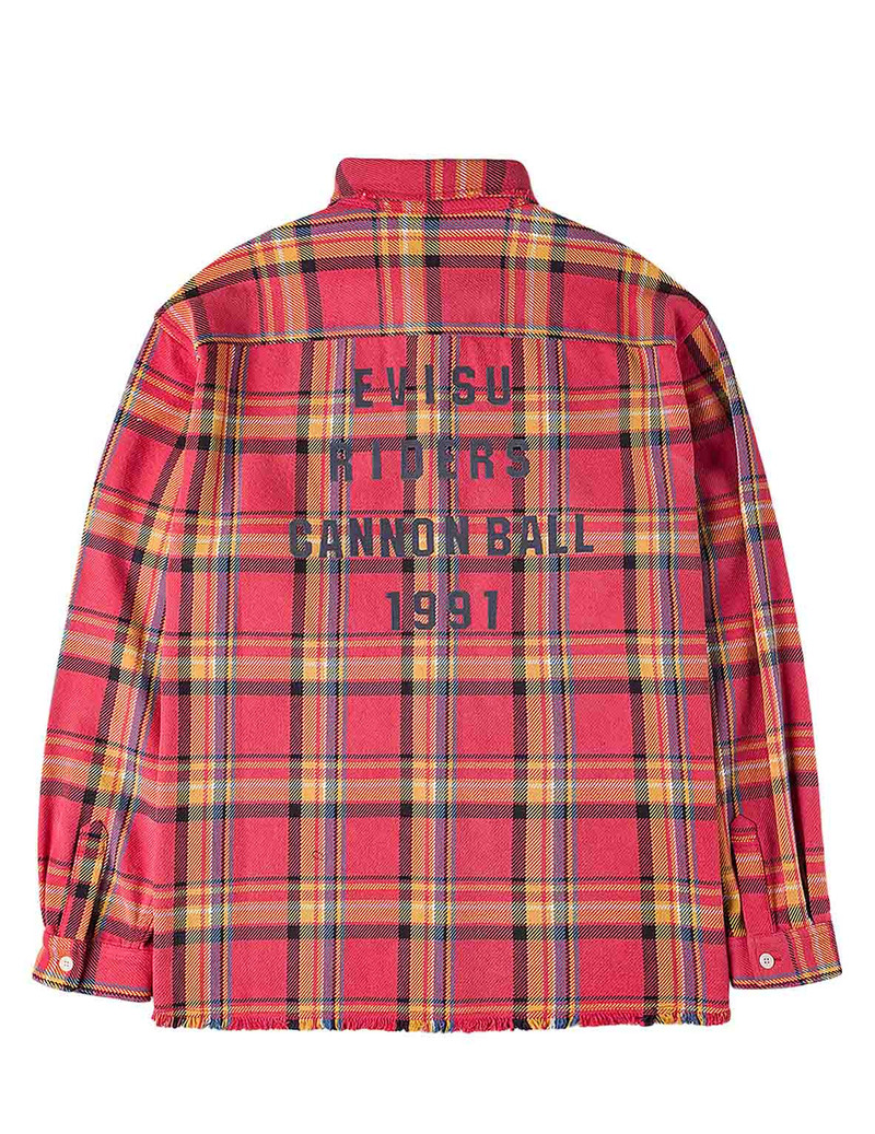 EVISU Heavy Washed Distressed Flannel Shirt outlook