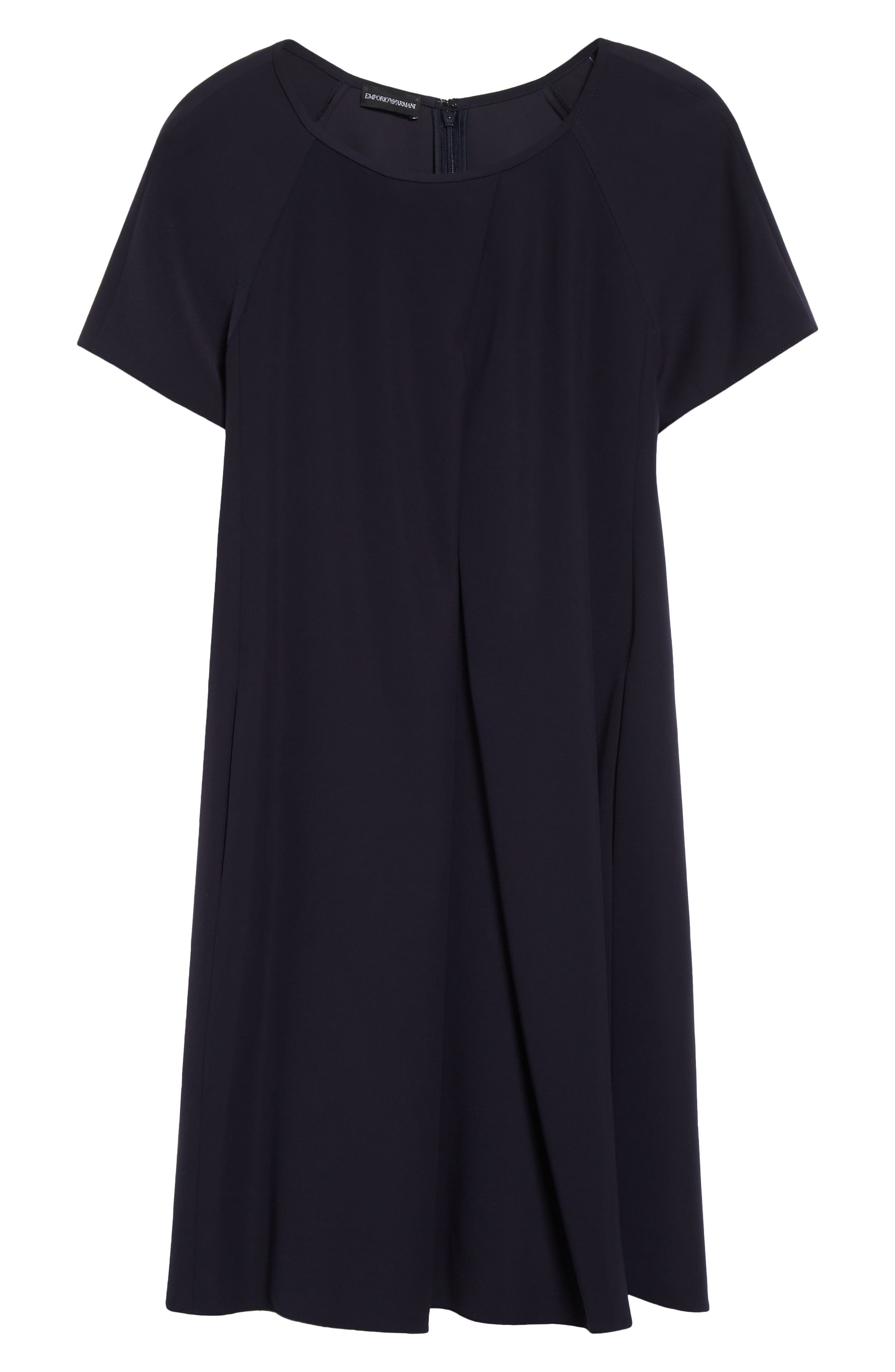 Emporio Armani Inverted Pleat Short Sleeve Dress in Solid Dark Blue at Nordstrom - 5