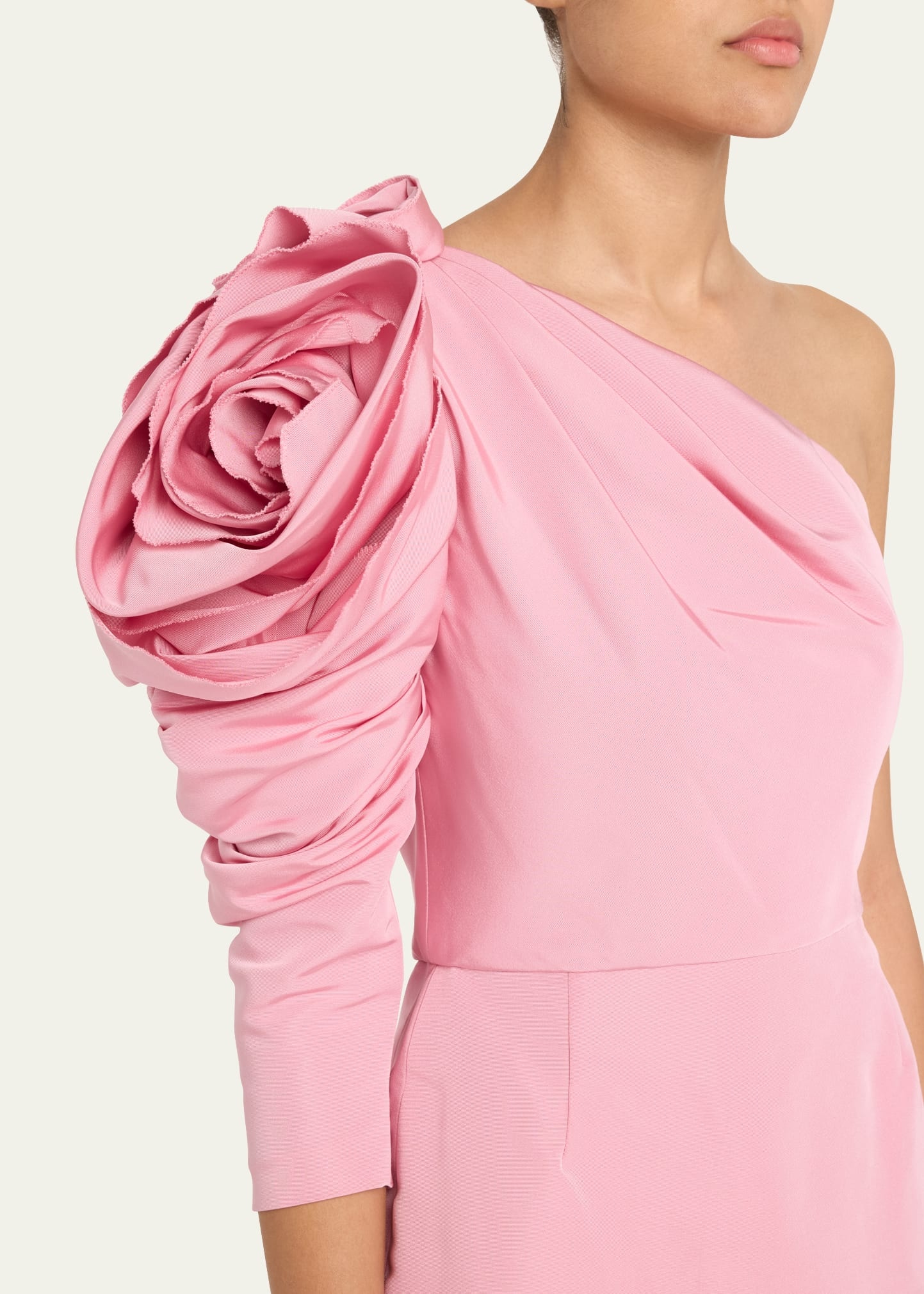 One-Shoulder 3D Floral Silk Faille Trumpet Gown - 5