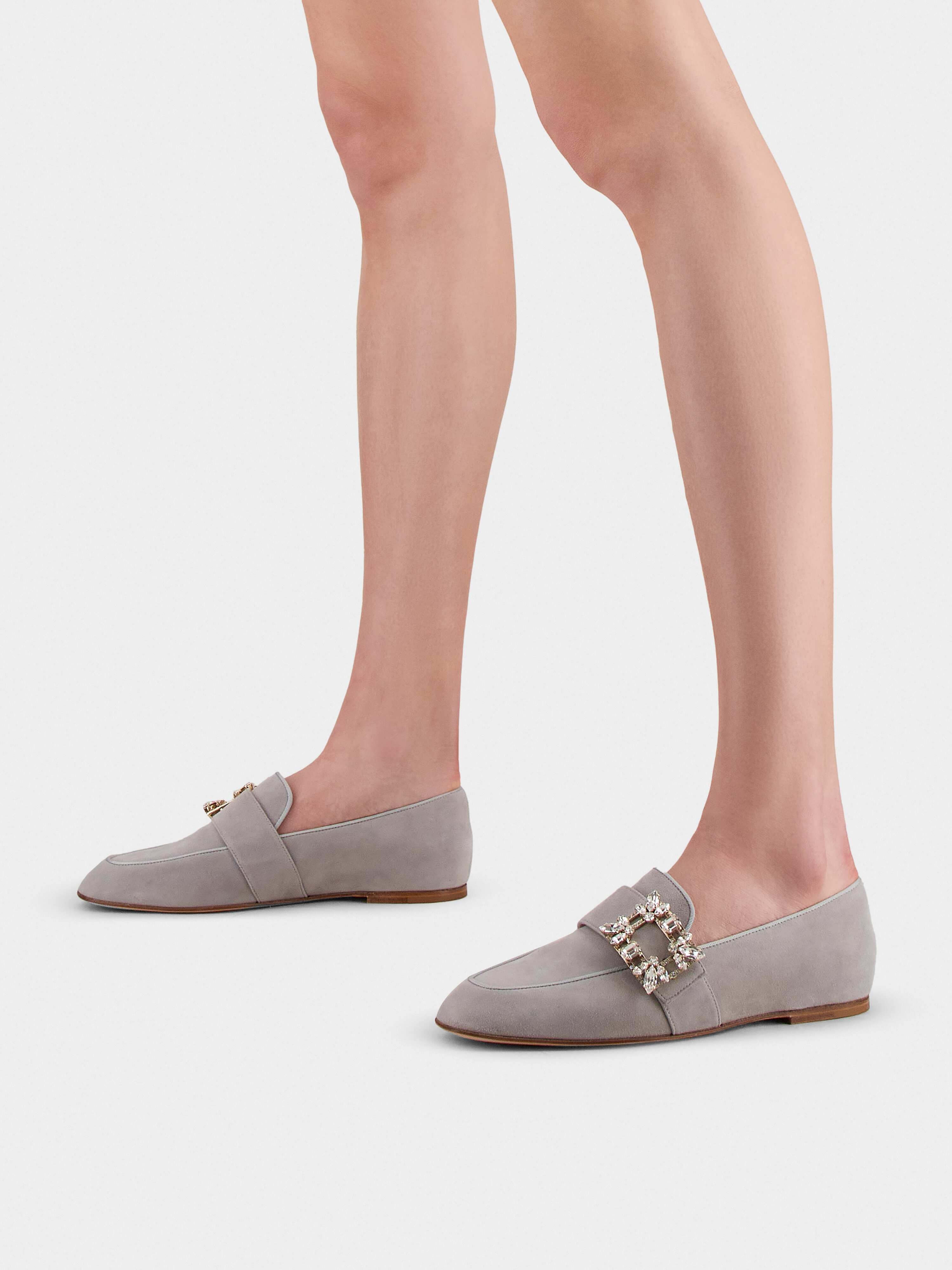 Roger Vivier Mini Broche Vivier Buckle Loafers in Suede