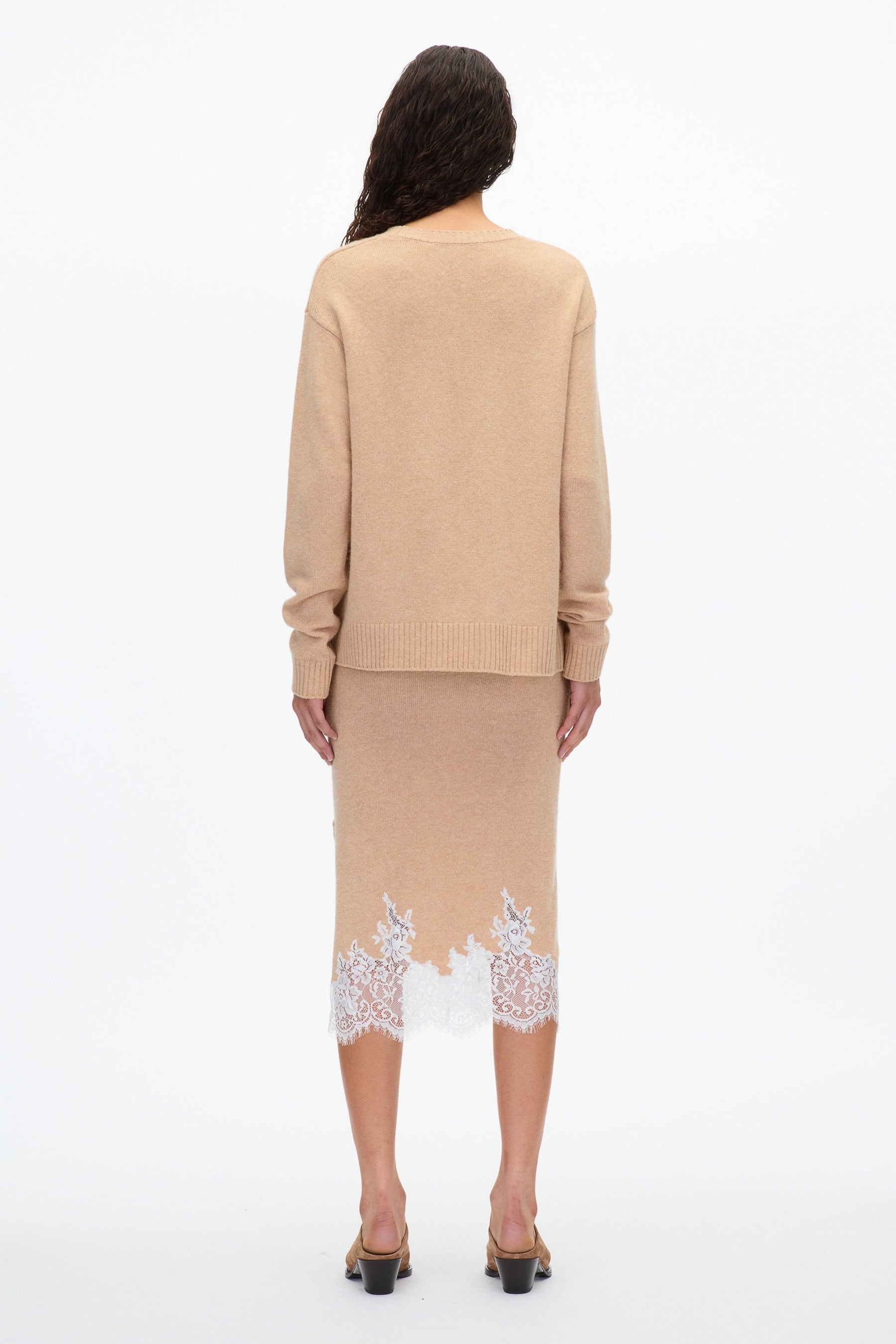 French Tuck Knit Dress with Lace Trim - 4