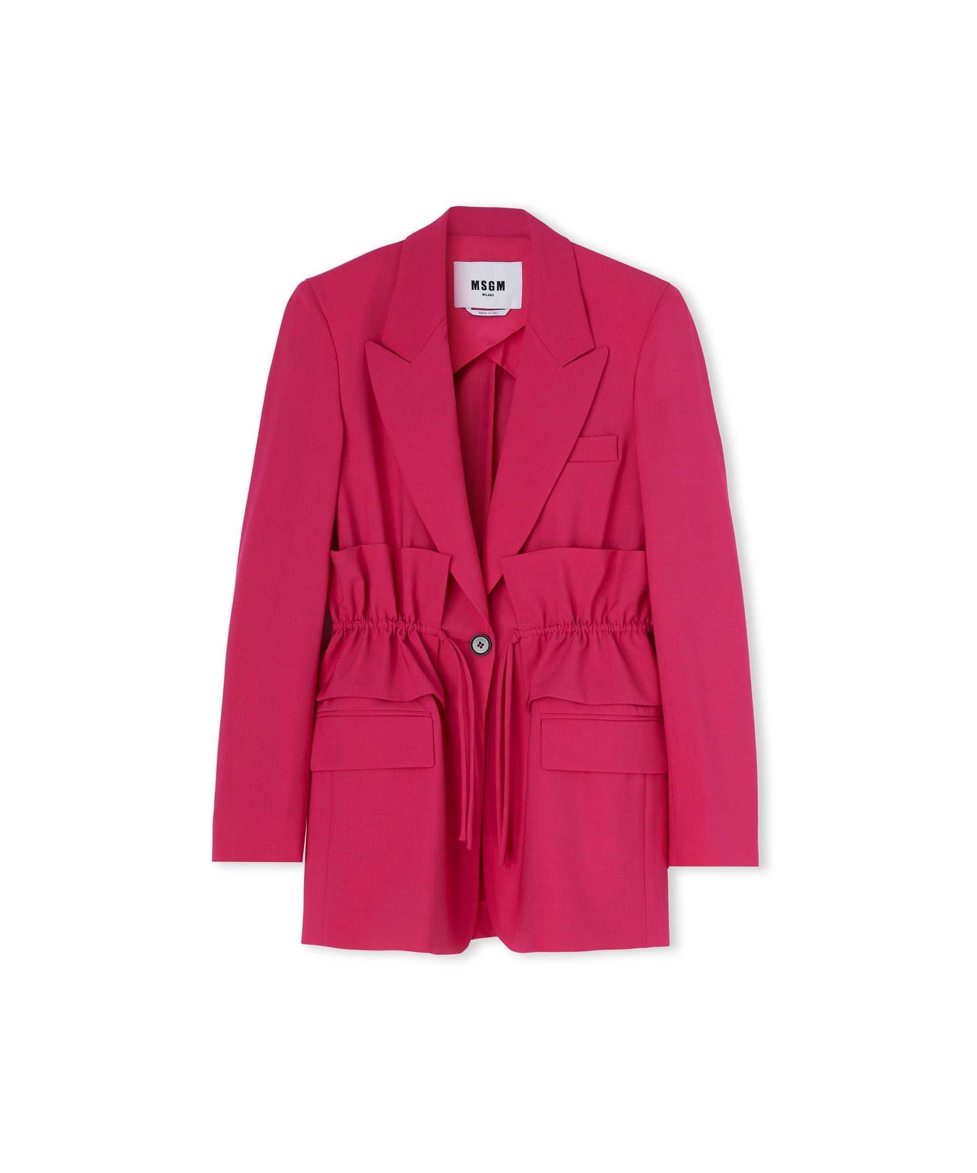Lightweight wool single-breasted blazer with lapel collar and ruffled waist - 2