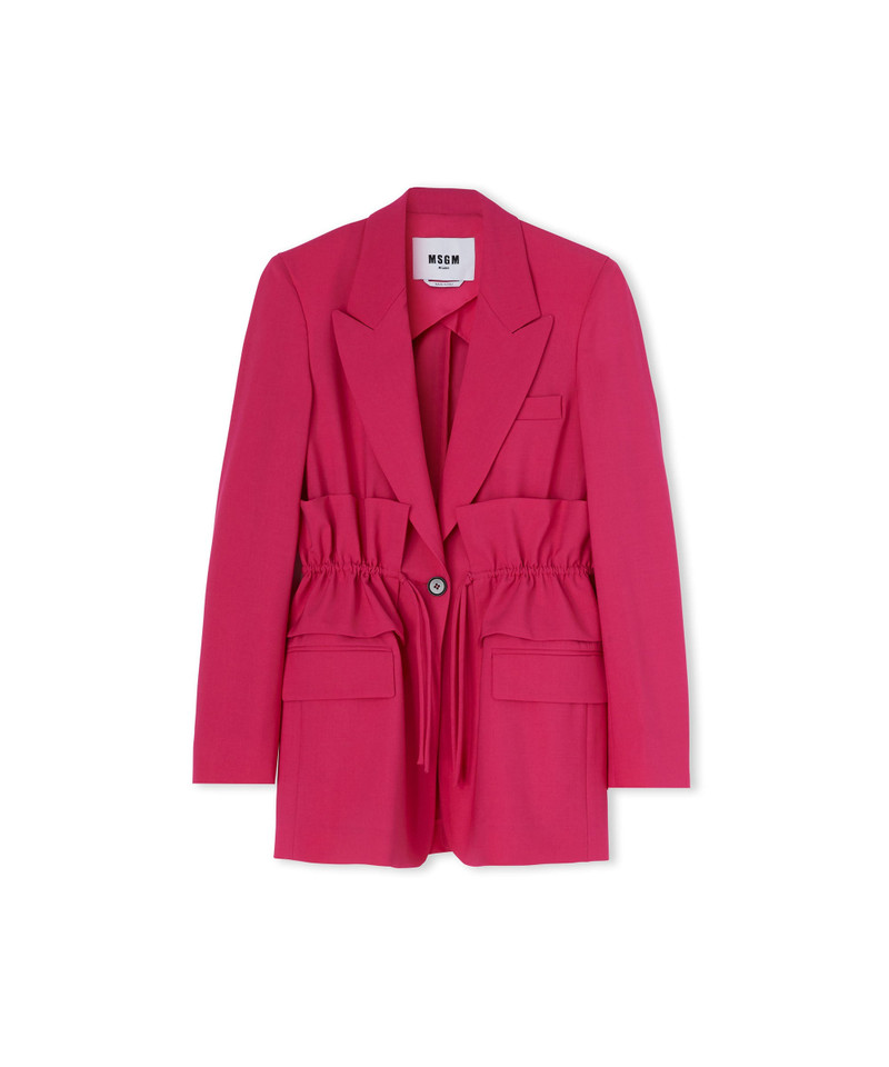 MSGM Lightweight wool single-breasted blazer with lapel collar and ruffled waist outlook