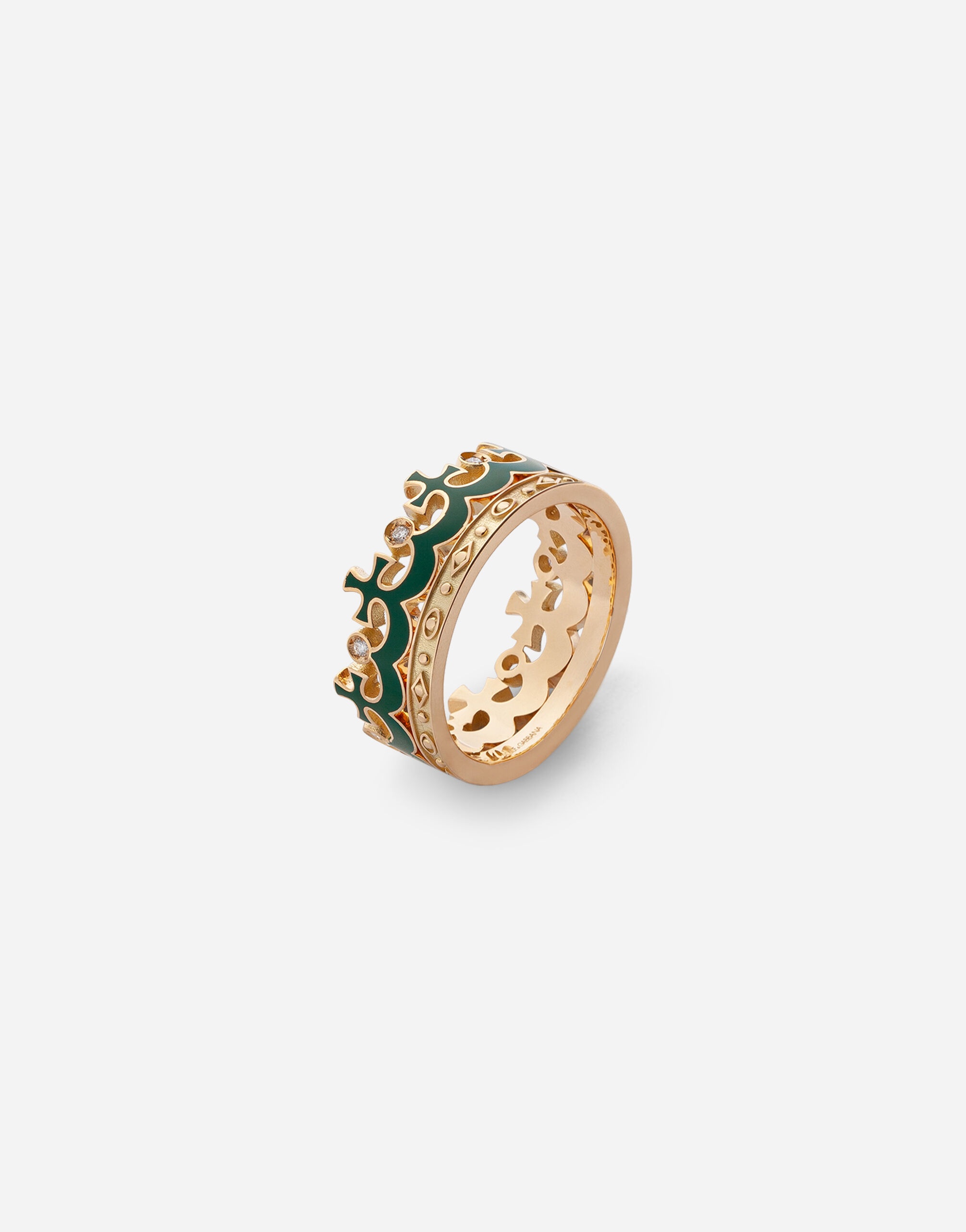 Crown yellow gold ring with green enamel crown and diamonds - 2