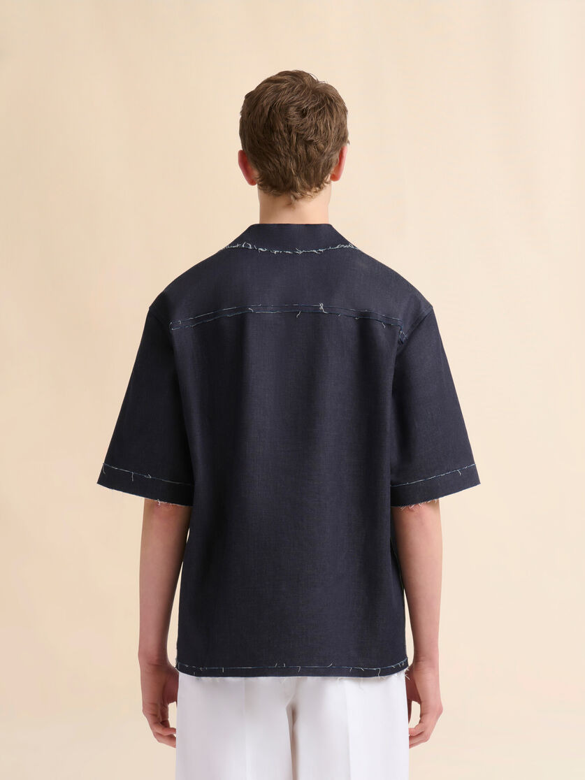 DEEP BLUE STRETCH DENIM TROMPE L'OEIL SHIRT - 3