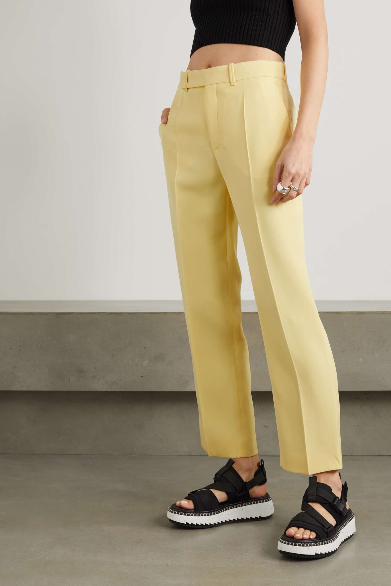 Cropped silk-satin straight-leg pants - 3