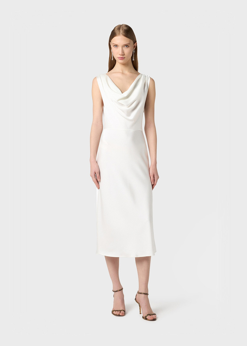 Blumarine MIDI DRESS IN SHINY SATIN WITH DRAPED NECKLINE outlook