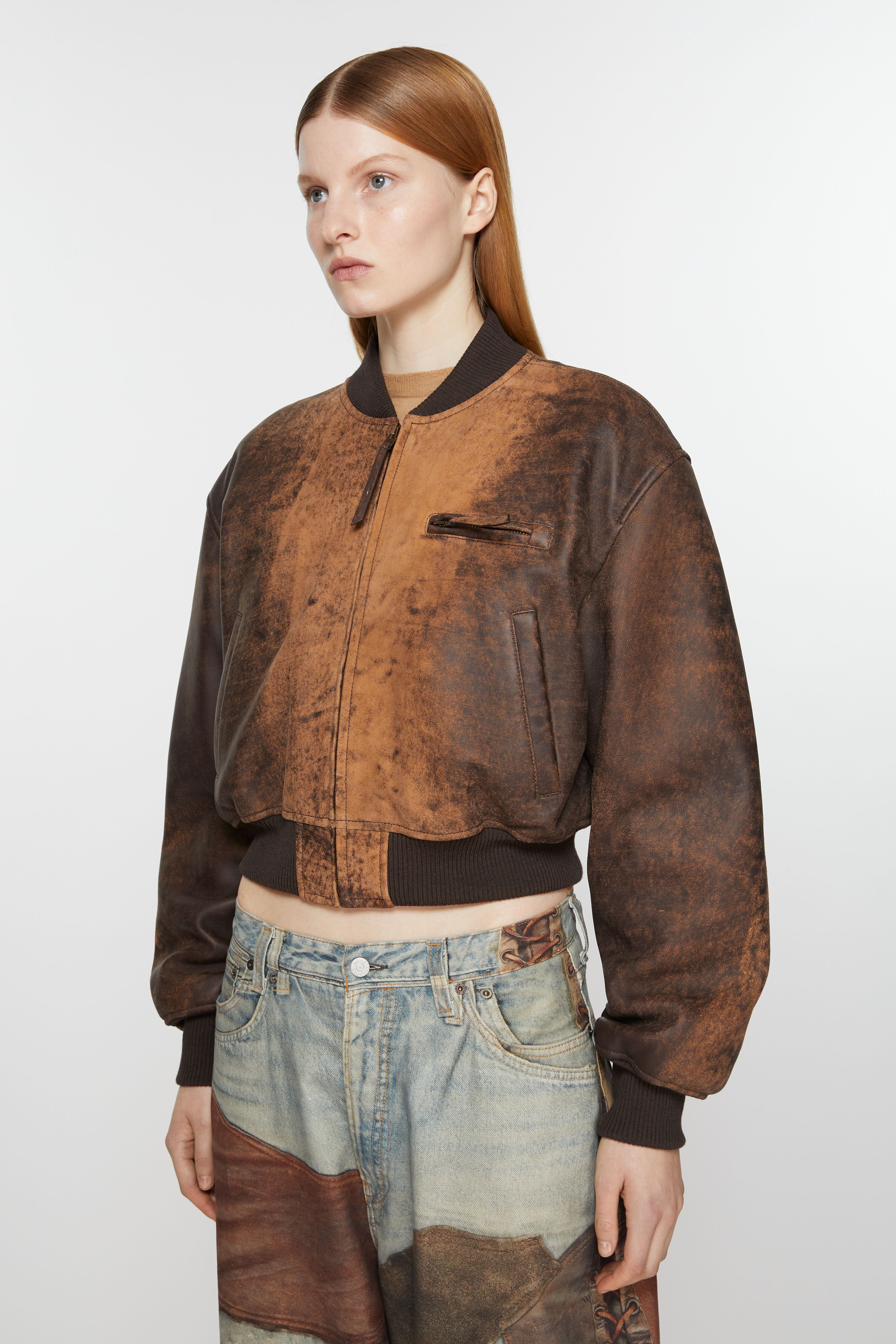 Leather bomber jacket - Brown - 3