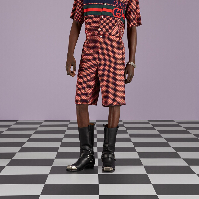 Geometric houndstooth print shorts 5