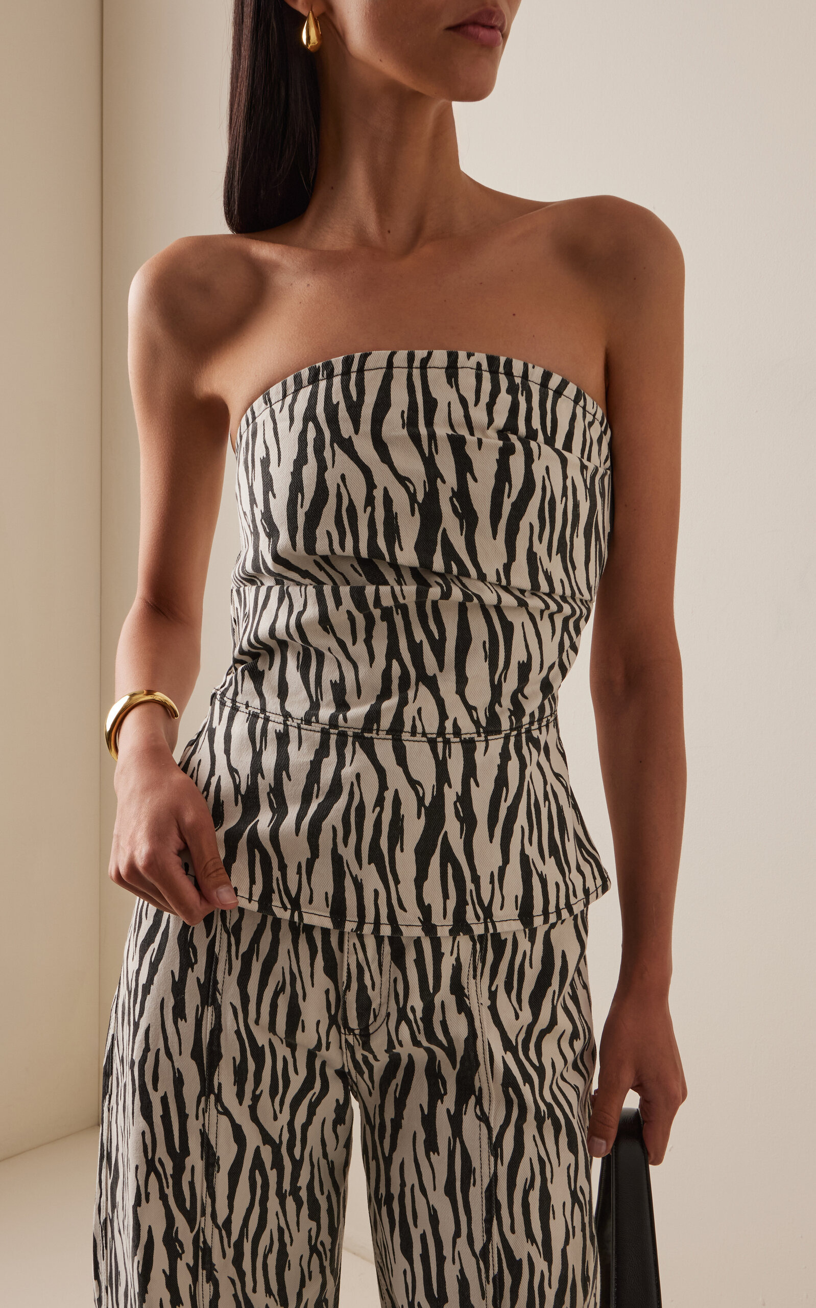 Printed Denim Top black/white - 2